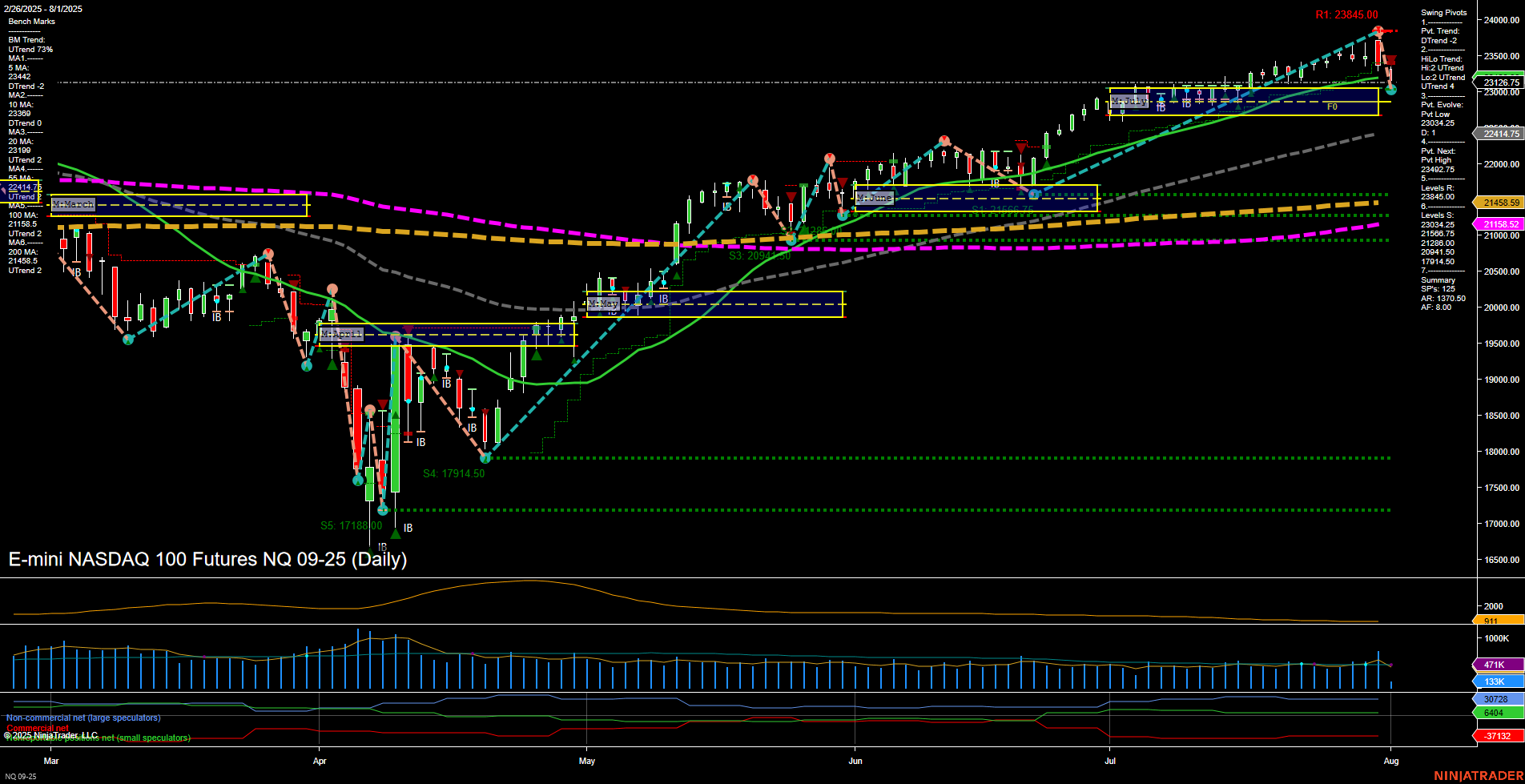 NQ E-mini NASDAQ 100 Futures Daily Chart Analysis: 2025-Aug-01 07:12 CT