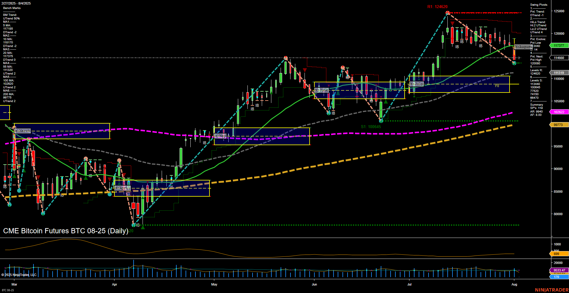 BTC CME Bitcoin Futures Daily Chart Analysis: 2025-Aug-03 18:02 CT