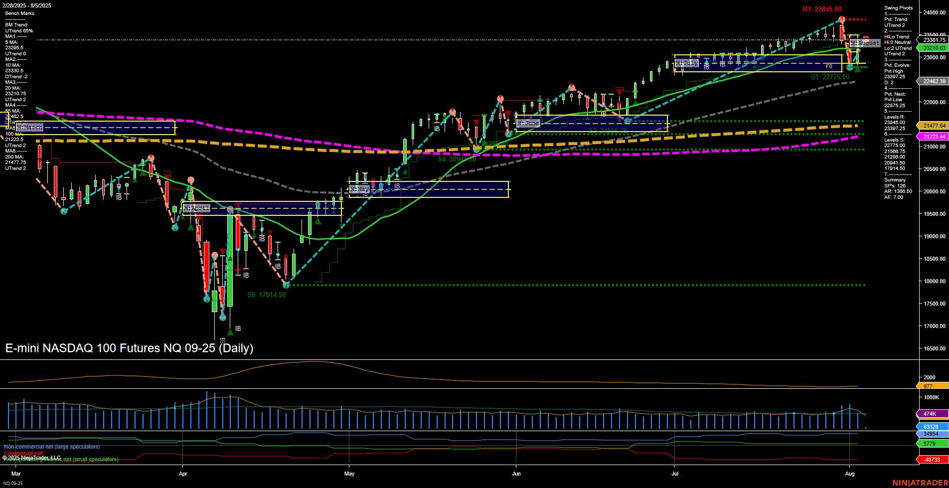 NQ E-mini NASDAQ 100 Futures Daily Chart Analysis: 2025-Aug-05 07:10 CT