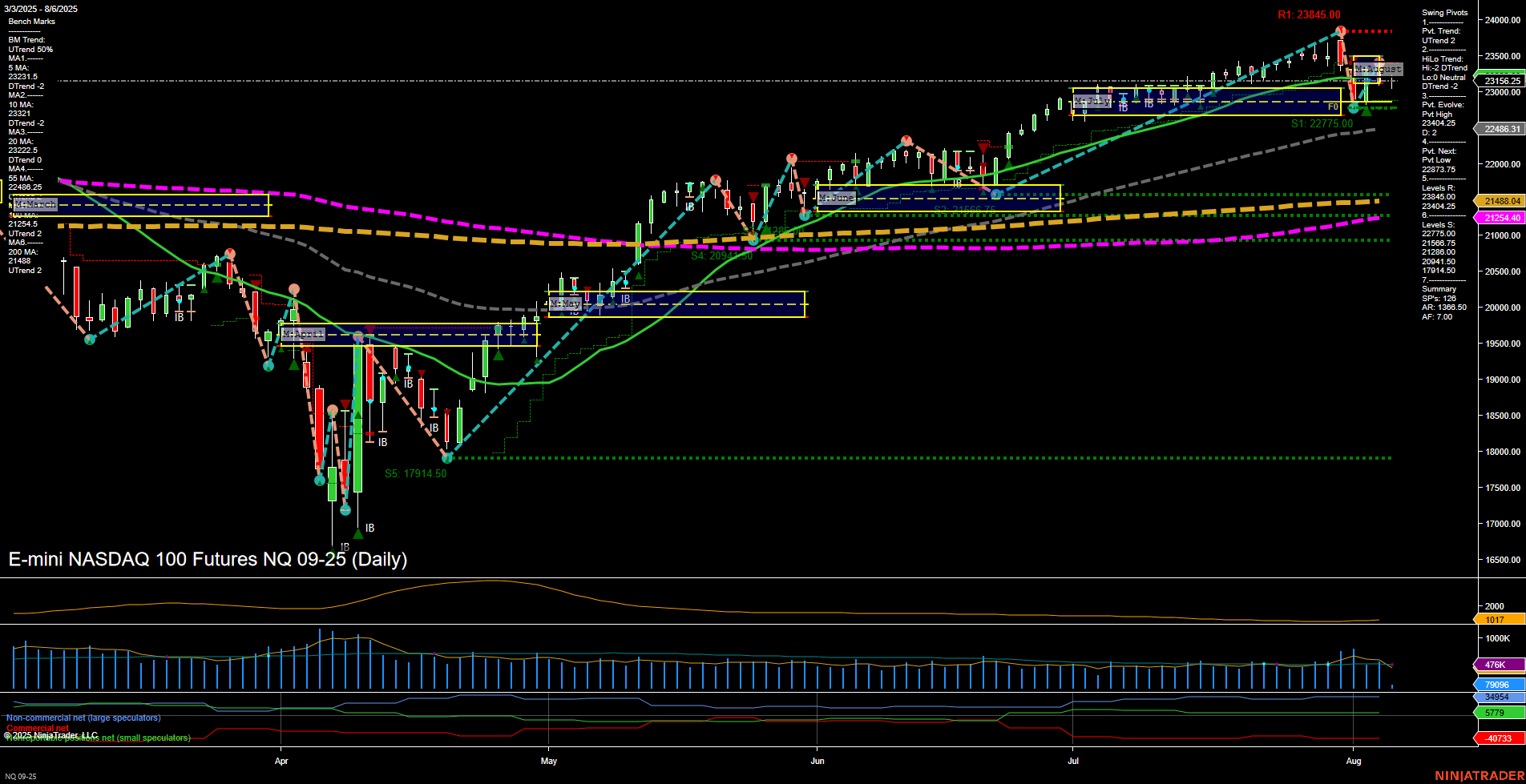 NQ E-mini NASDAQ 100 Futures Daily Chart Analysis: 2025-Aug-06 07:12 CT