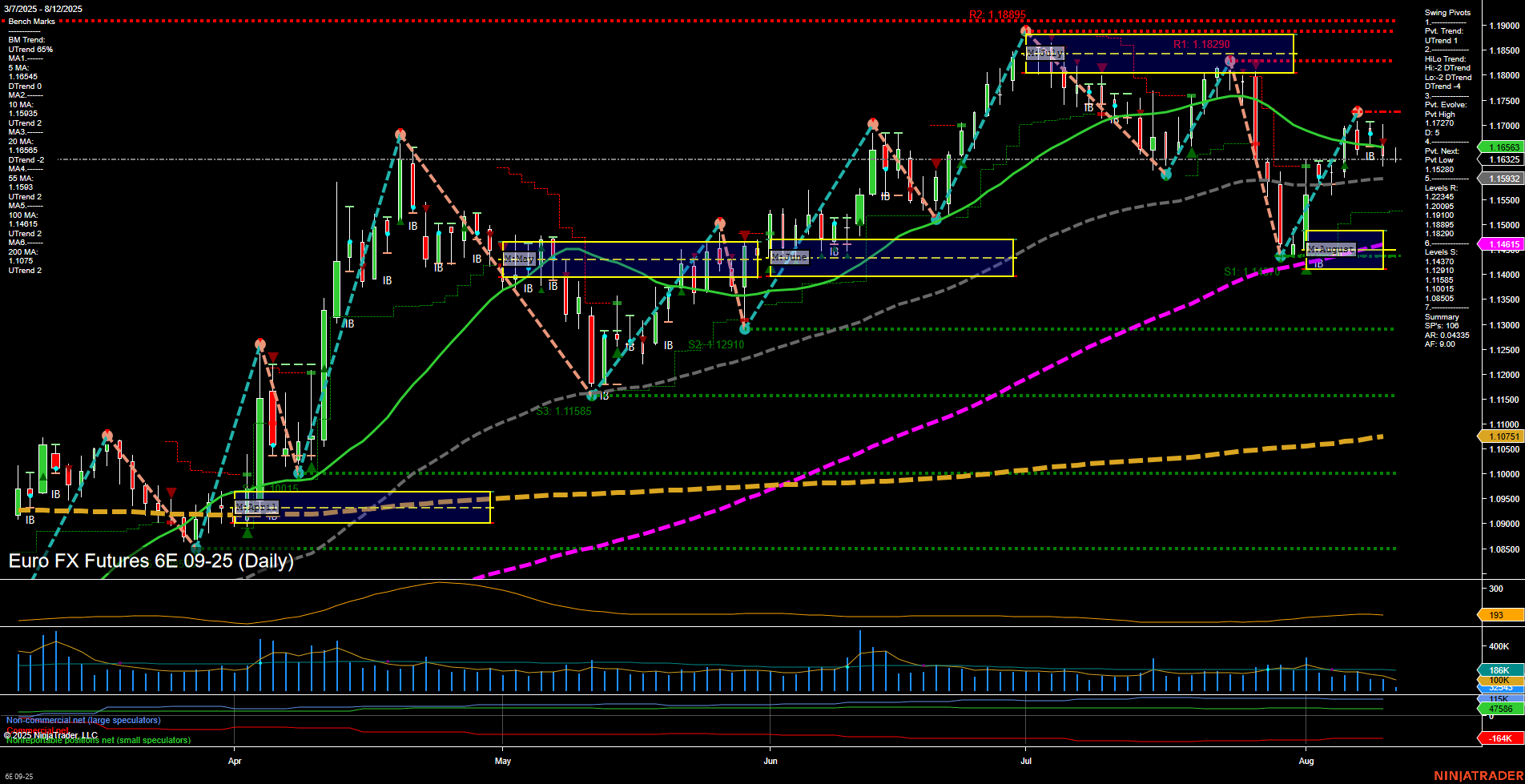 6E Euro FX Futures Daily Chart Analysis: 2025-Aug-12 07:01 CT