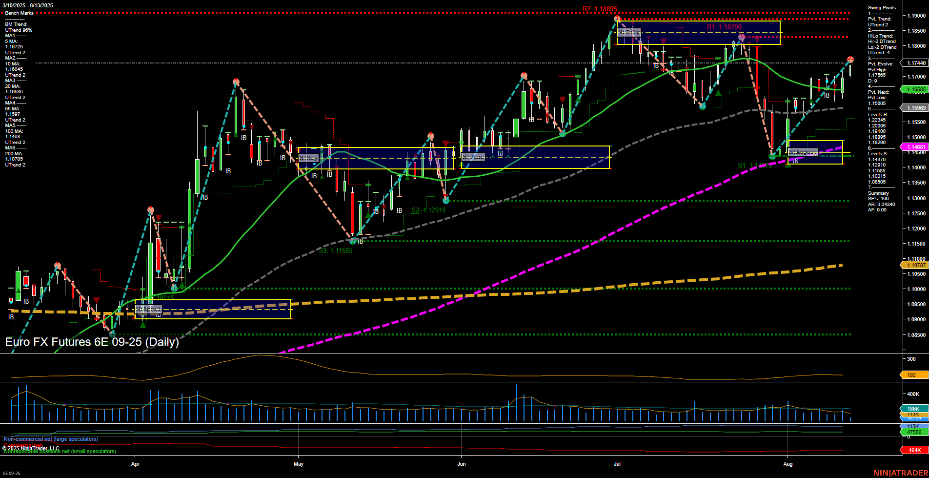 6E Euro FX Futures Daily Chart Analysis: 2025-Aug-13 07:01 CT