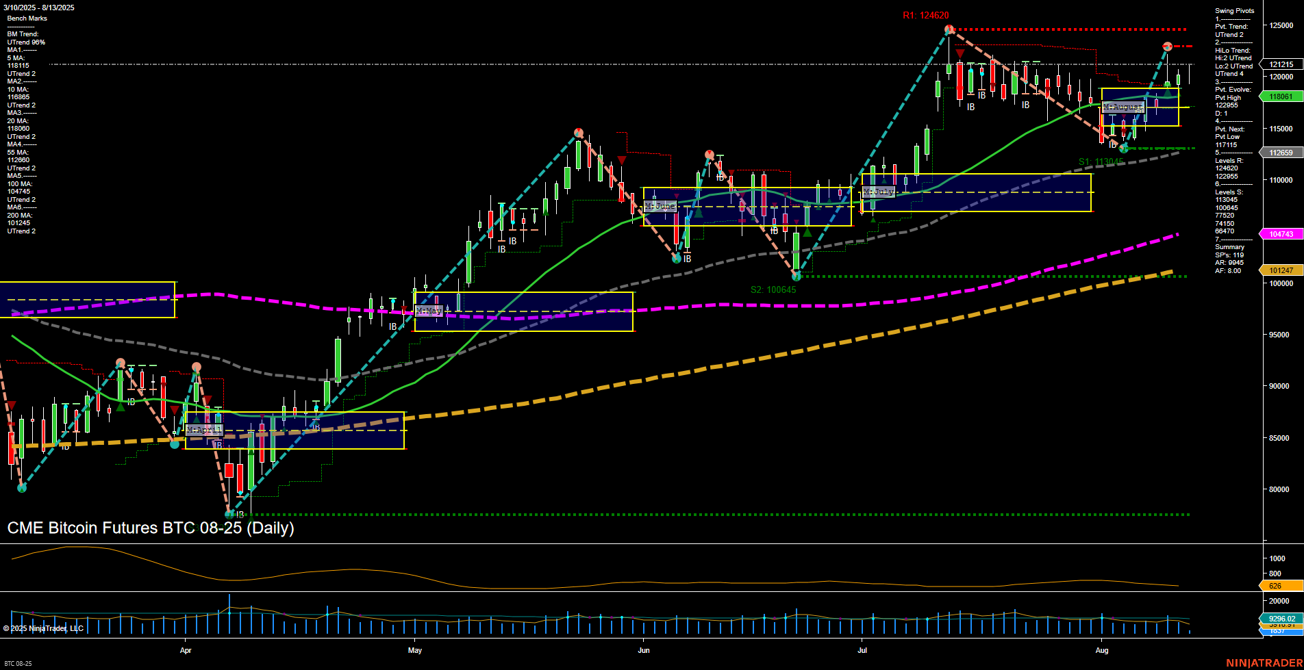 BTC CME Bitcoin Futures Daily Chart Analysis: 2025-Aug-13 07:03 CT
