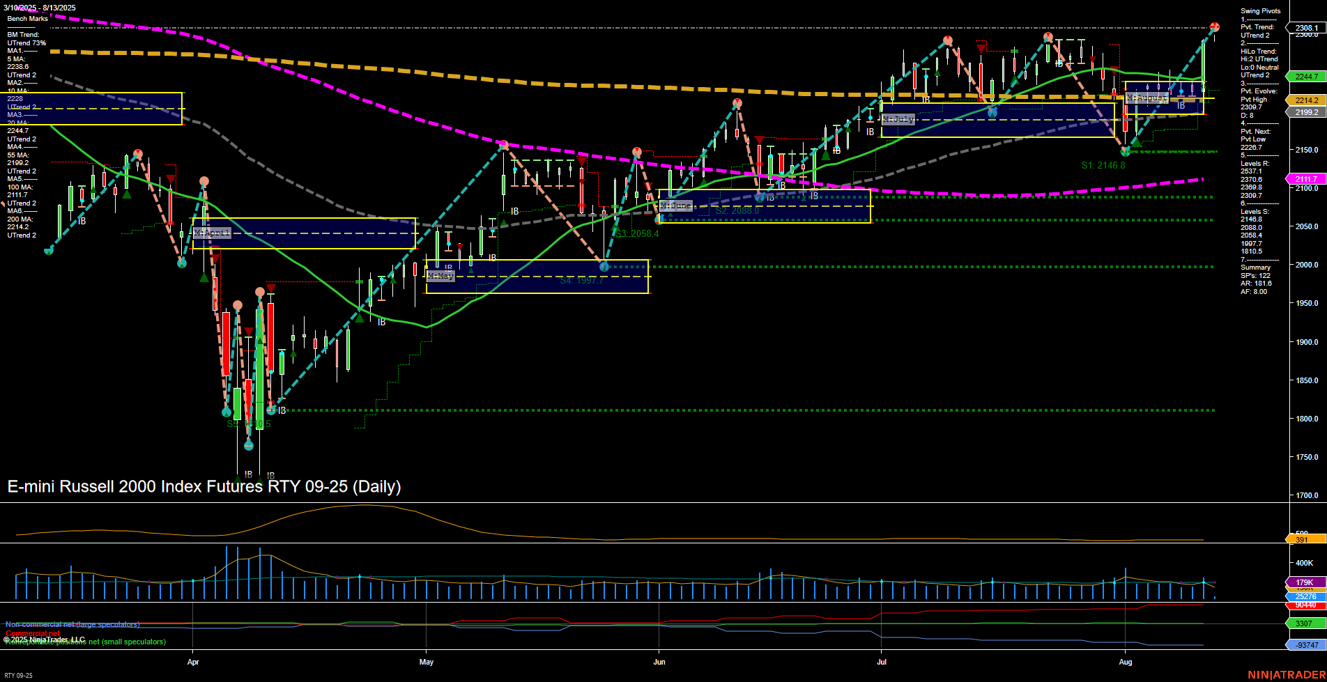 RTY E-mini Russell 2000 Index Futures Daily Chart Analysis: 2025-Aug-13 07:14 CT