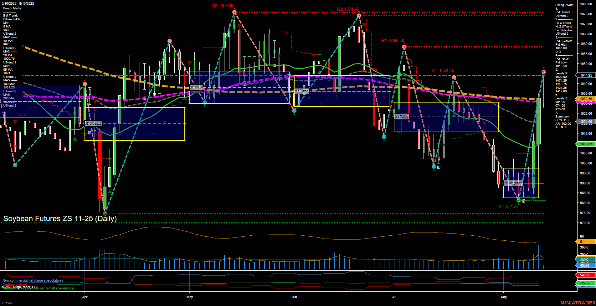 ZS Soybean Futures Daily Chart Analysis: 2025-Aug-13 07:20 CT