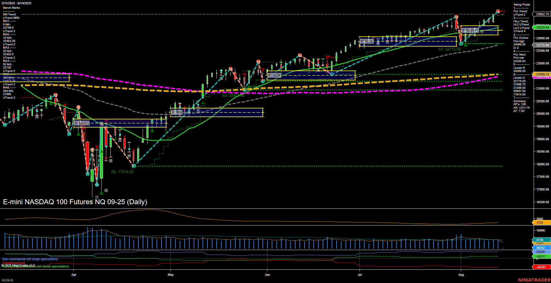 NQ E-mini NASDAQ 100 Futures Daily Chart Analysis: 2025-Aug-14 07:13 CT