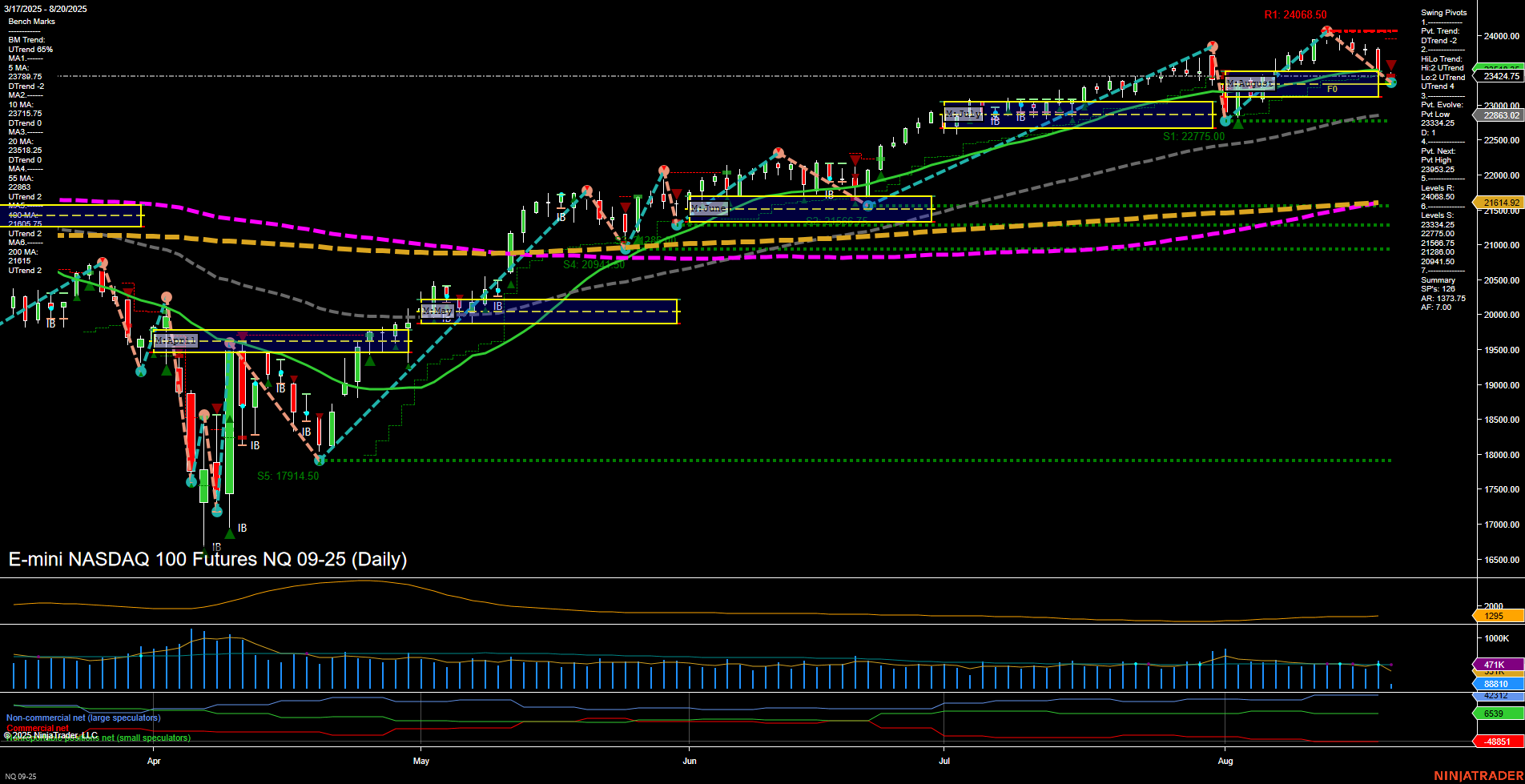 NQ E-mini NASDAQ 100 Futures Daily Chart Analysis: 2025-Aug-20 07:13 CT