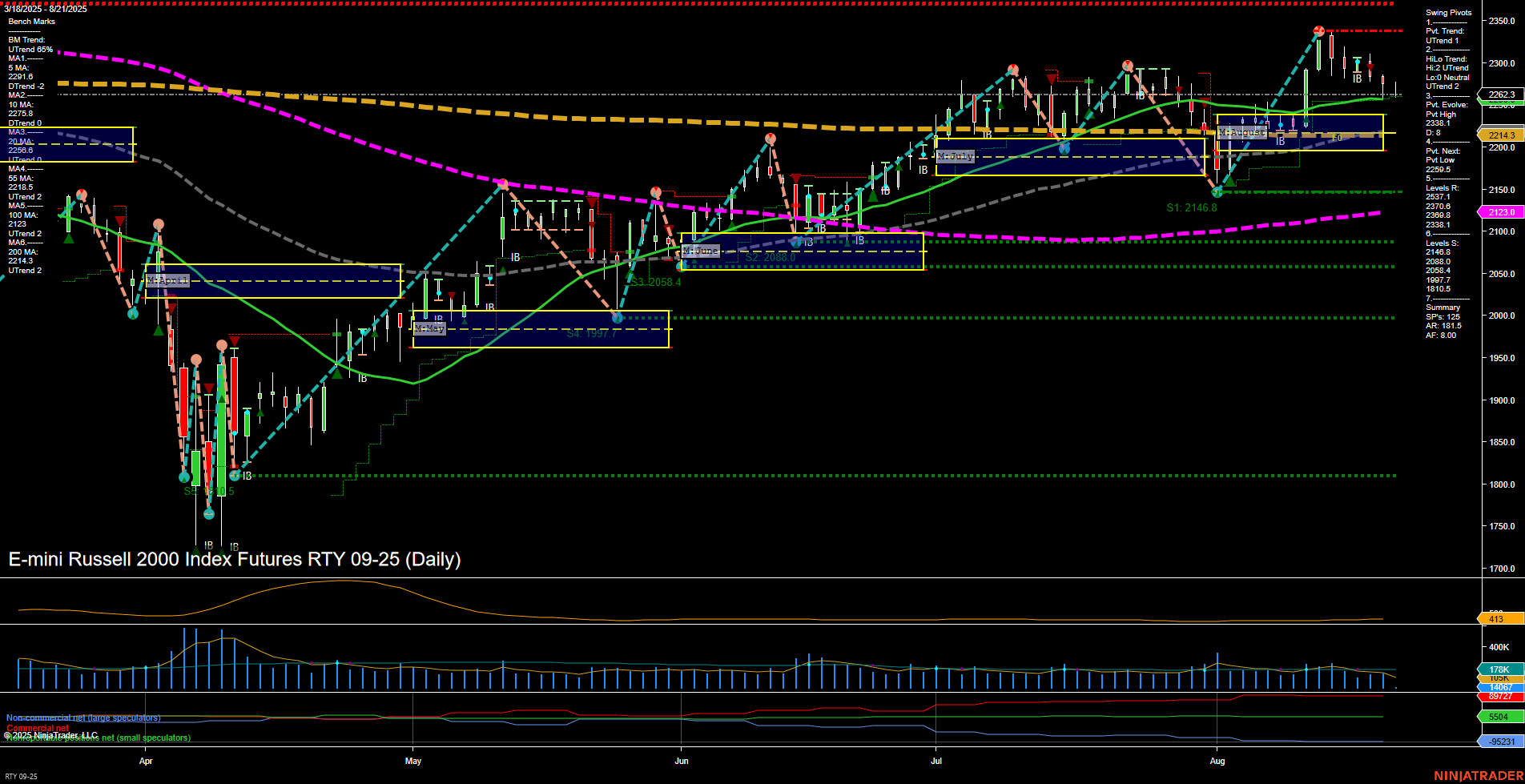 RTY E-mini Russell 2000 Index Futures Daily Chart Analysis: 2025-Aug-21 07:19 CT