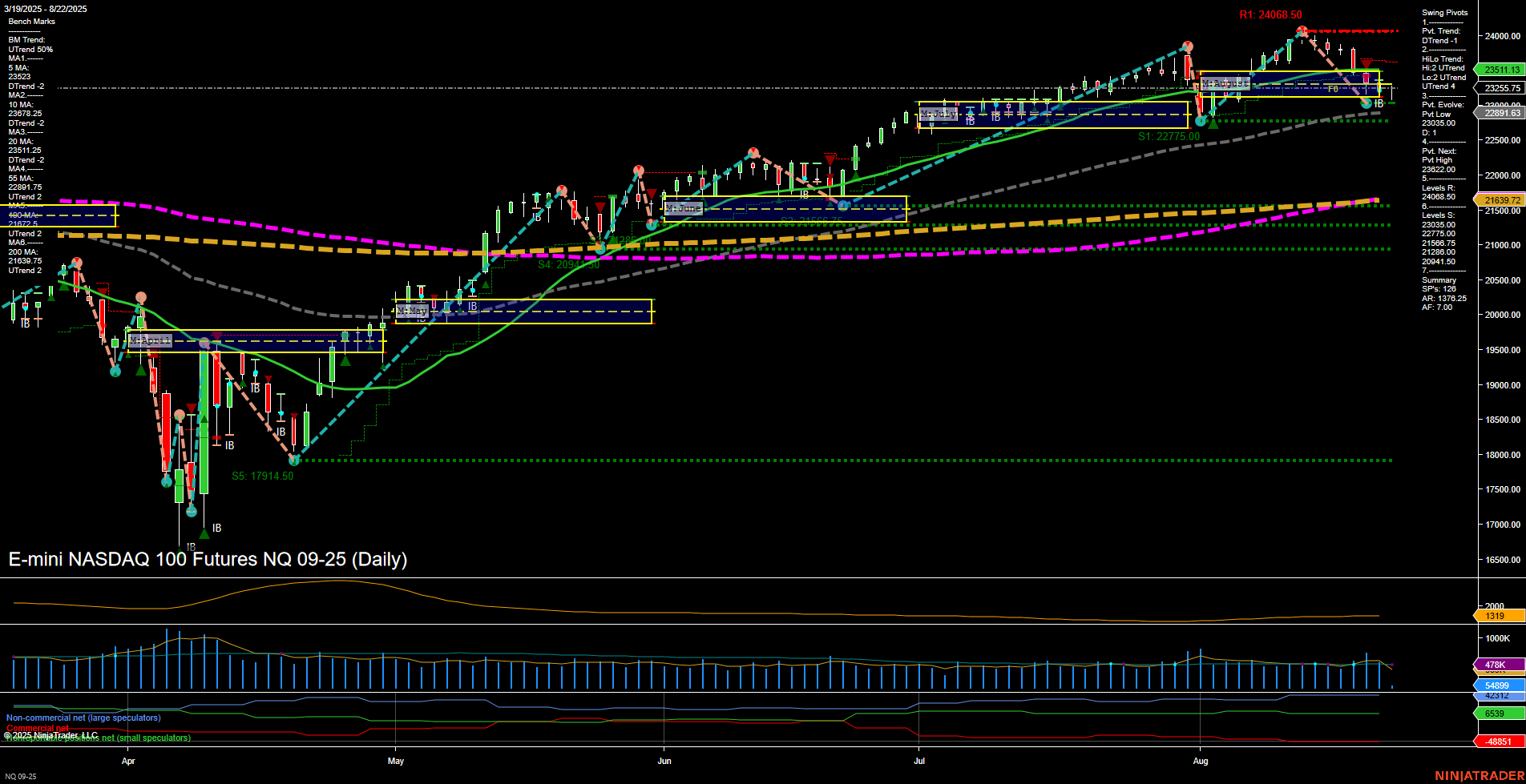 NQ E-mini NASDAQ 100 Futures Daily Chart Analysis: 2025-Aug-22 07:13 CT