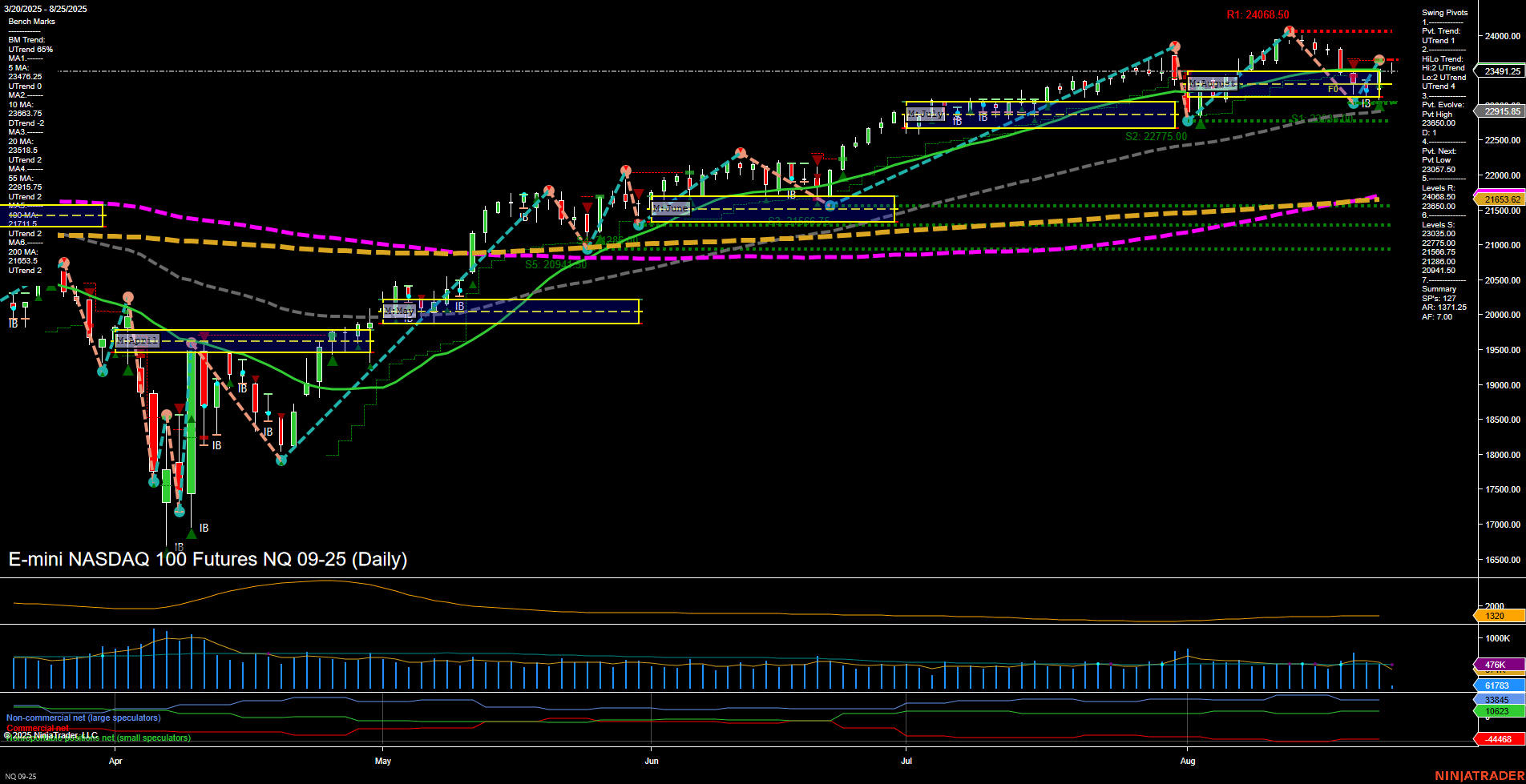 NQ E-mini NASDAQ 100 Futures Daily Chart Analysis: 2025-Aug-25 07:12 CT