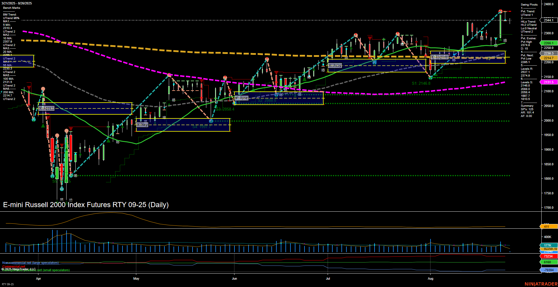 RTY E-mini Russell 2000 Index Futures Daily Chart Analysis: 2025-Aug-26 07:16 CT