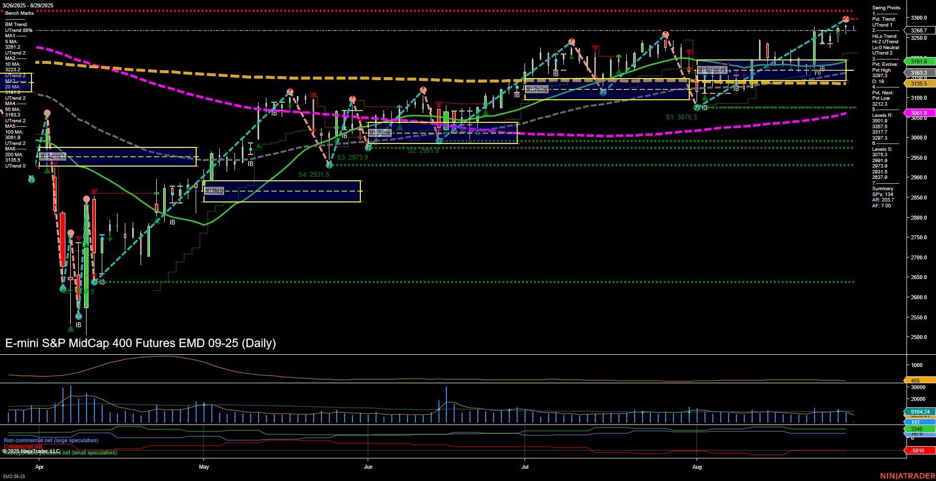 EMD E-mini S&P MidCap 400 Futures Daily Chart Analysis: 2025-Aug-29 07:05 CT
