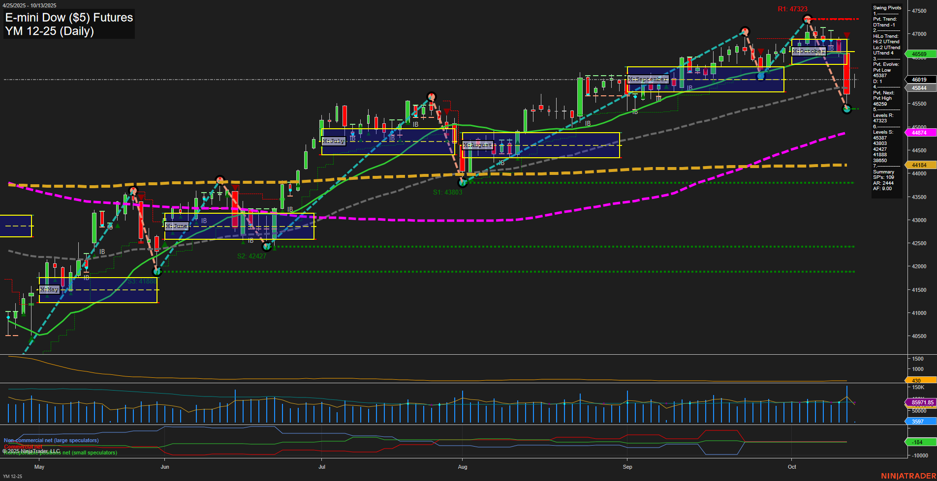 YM E-mini Dow ($5) Futures Daily Chart Analysis: 2025-Oct-12 18:14 CT