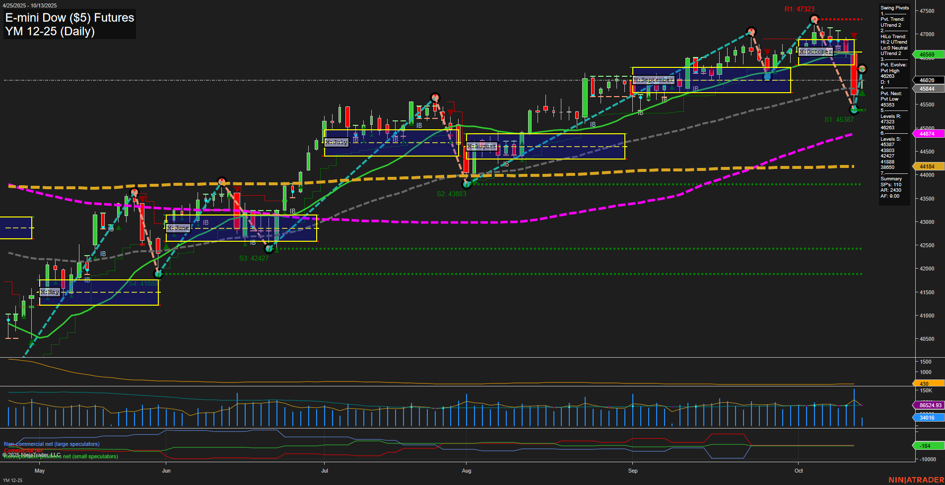 YM E-mini Dow ($5) Futures Daily Chart Analysis: 2025-Oct-13 07:19 CT