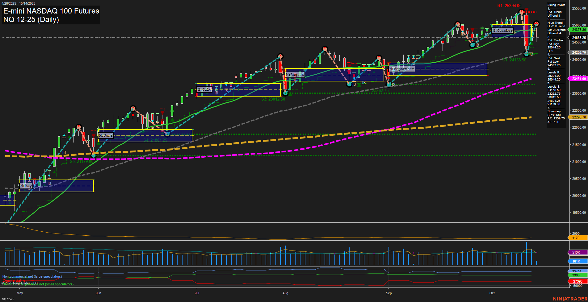 NQ E-mini NASDAQ 100 Futures Daily Chart Analysis: 2025-Oct-14 07:14 CT