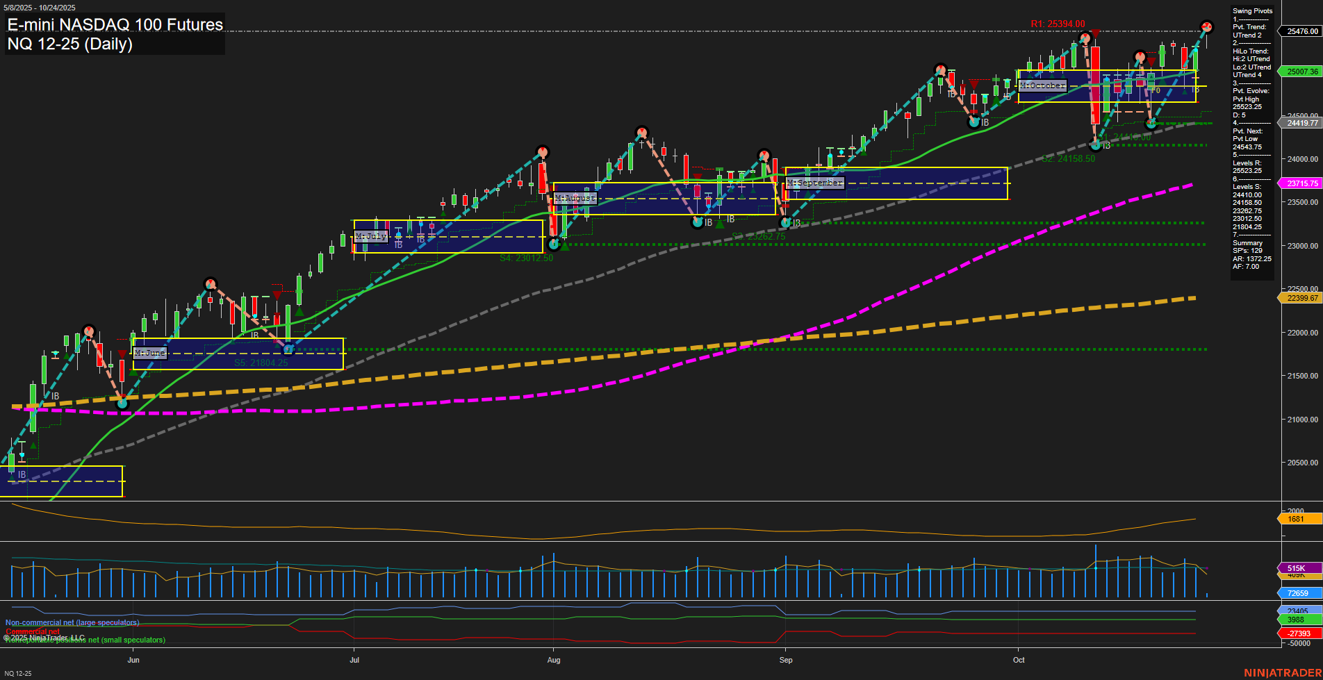NQ E-mini NASDAQ 100 Futures Daily Chart Analysis: 2025-Oct-24 07:45 CT