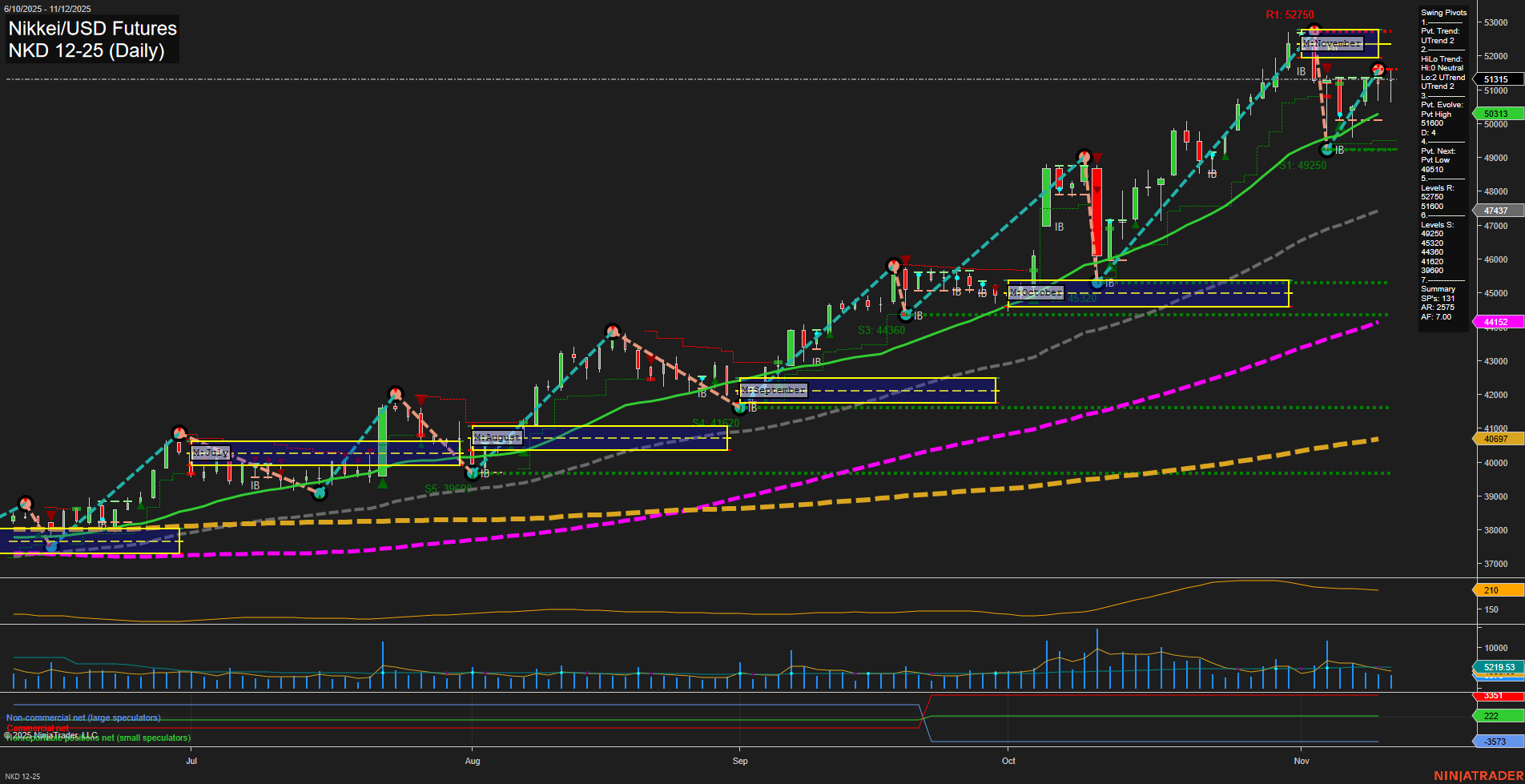 NKD Nikkei/USD Futures Daily Chart Analysis: 2025-Nov-13 07:13 CT