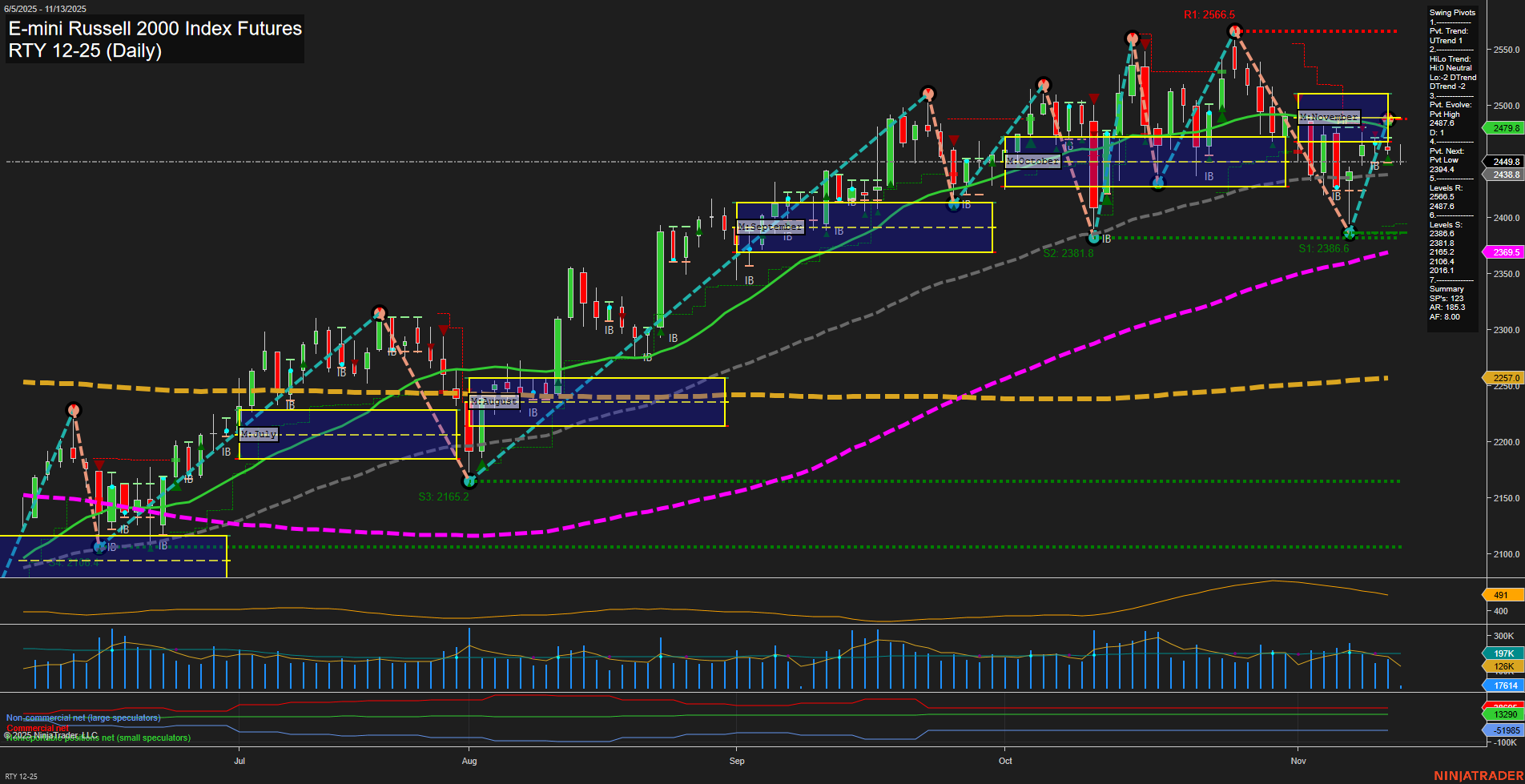 RTY E-mini Russell 2000 Index Futures Daily Chart Analysis: 2025-Nov-13 07:16 CT