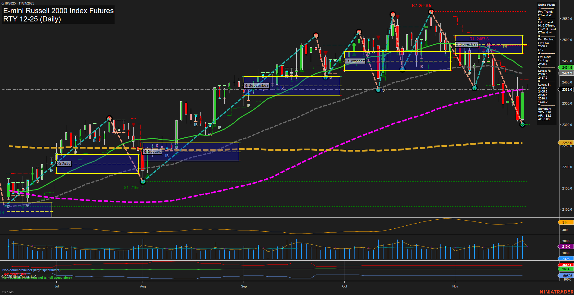 RTY E-mini Russell 2000 Index Futures Daily Chart Analysis: 2025-Nov-23 18:15 CT