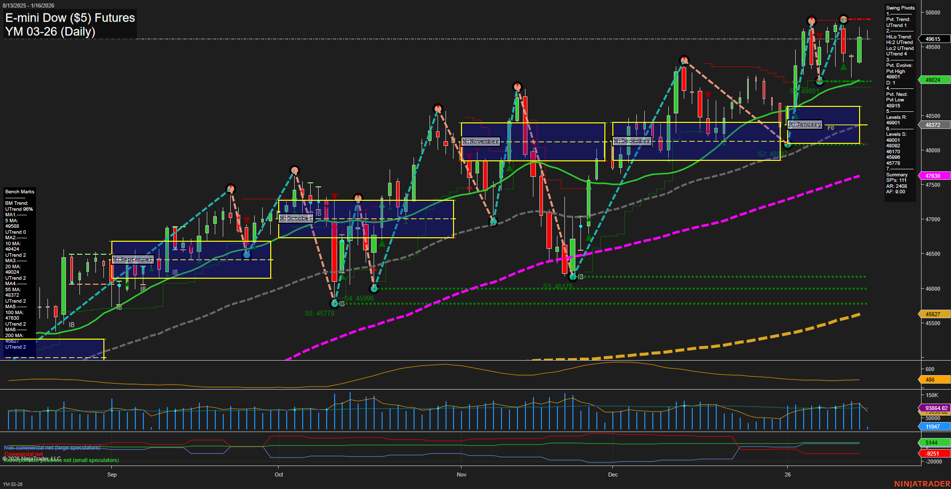 YM E-mini Dow ($5) Futures Daily Chart Analysis: 2026-Jan-16 07:20 CT