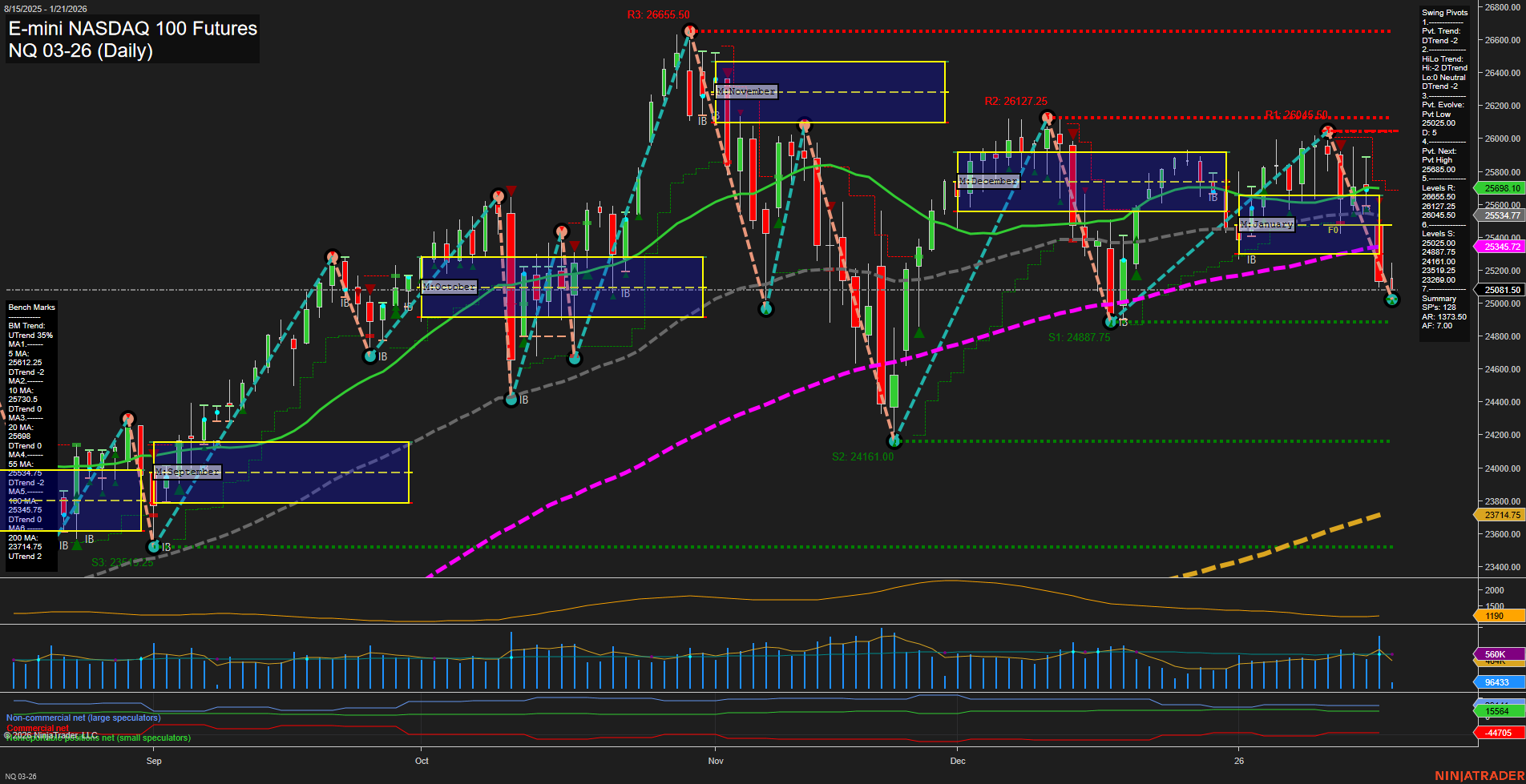 NQ E-mini NASDAQ 100 Futures Daily Chart Analysis: 2026-Jan-21 07:14 CT