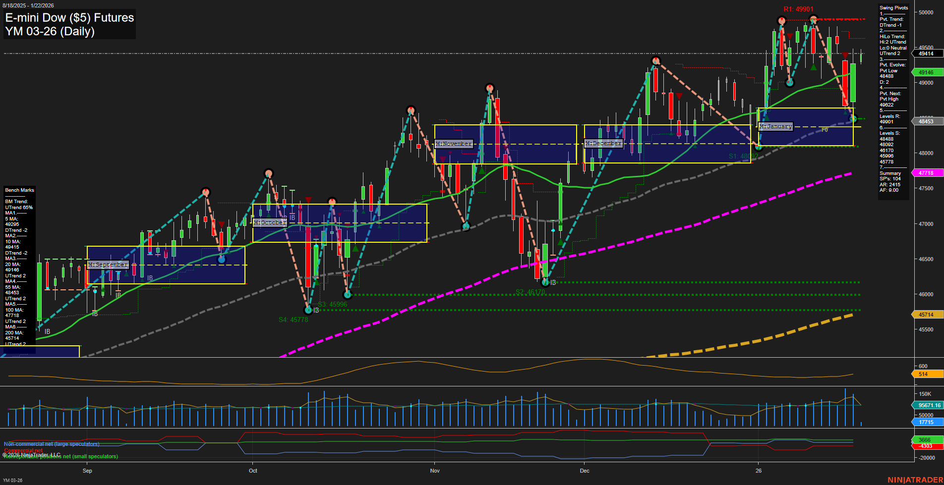 YM E-mini Dow ($5) Futures Daily Chart Analysis: 2026-Jan-22 07:21 CT