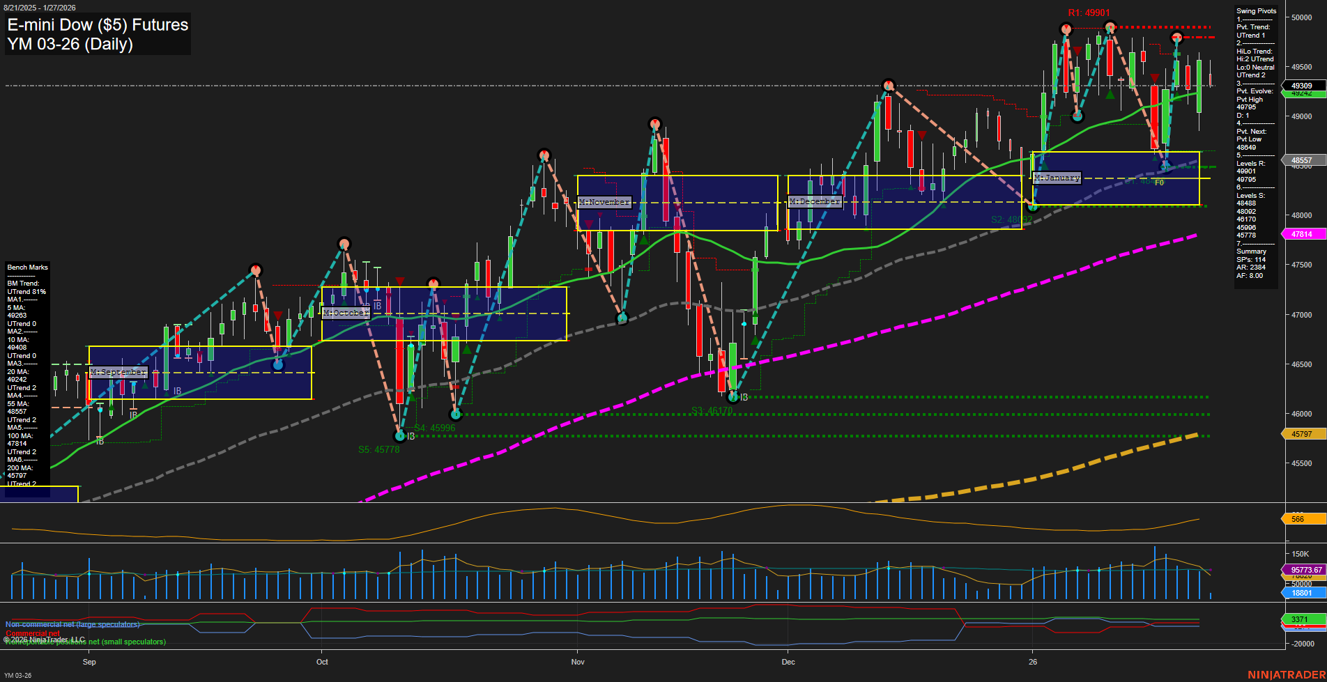 YM E-mini Dow ($5) Futures Daily Chart Analysis: 2026-Jan-27 07:21 CT