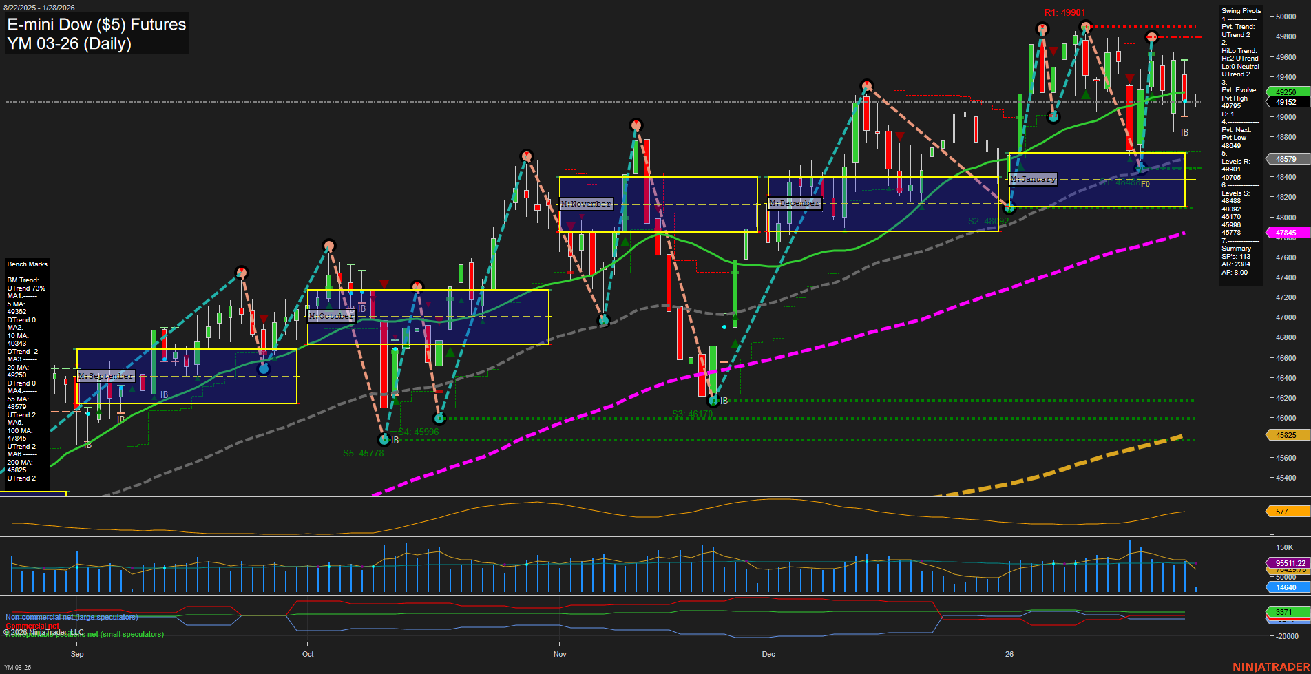 YM E-mini Dow ($5) Futures Daily Chart Analysis: 2026-Jan-28 07:22 CT