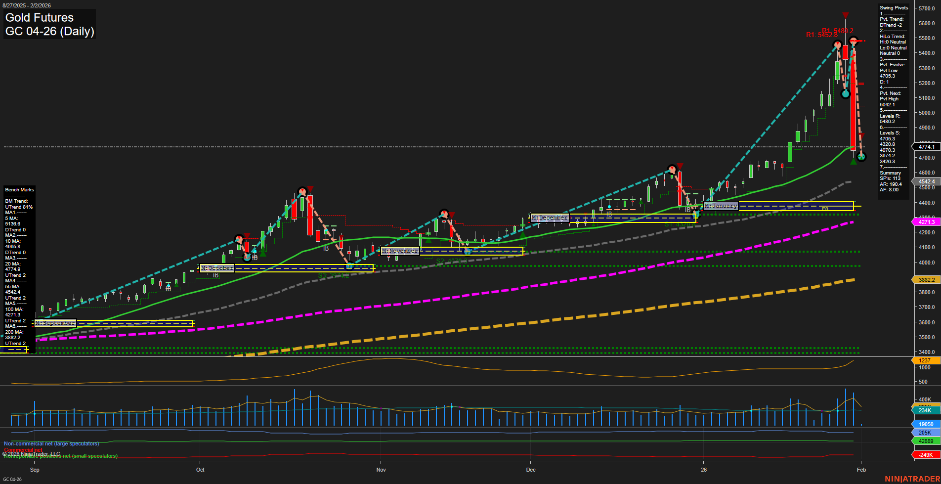 GC Gold Futures Daily Chart Analysis: 2026-Feb-01 18:10 CT