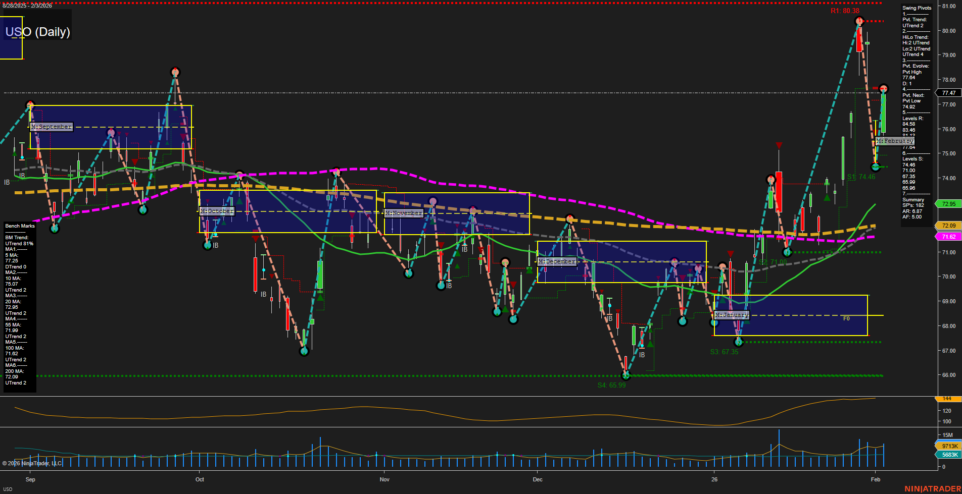 USO United States Oil Fund LP Daily Chart Analysis: 2026-Feb-04 07:20 CT