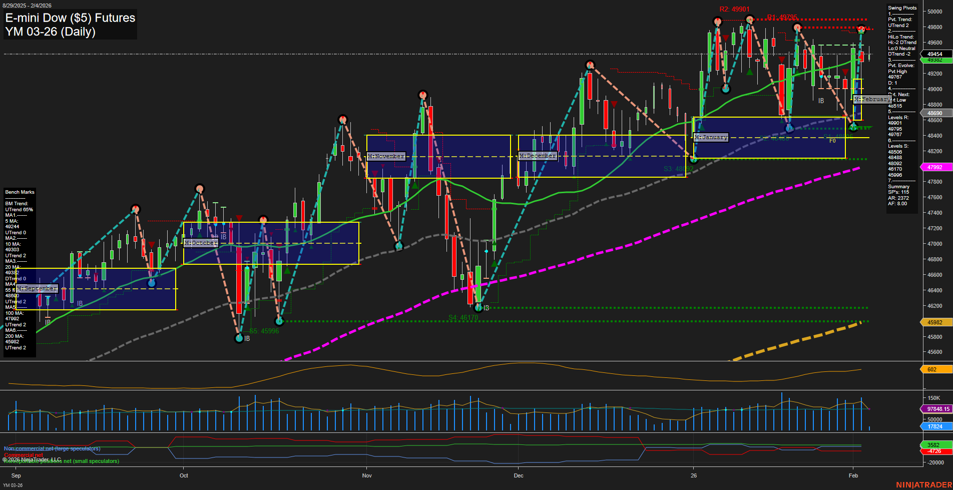 YM E-mini Dow ($5) Futures Daily Chart Analysis: 2026-Feb-04 07:21 CT