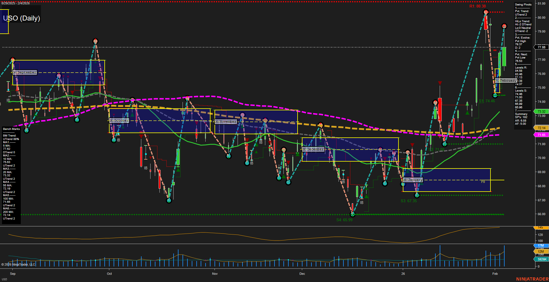 USO United States Oil Fund LP Daily Chart Analysis: 2026-Feb-05 07:20 CT