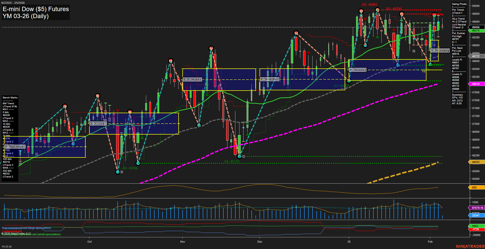 YM E-mini Dow ($5) Futures Daily Chart Analysis: 2026-Feb-05 07:21 CT