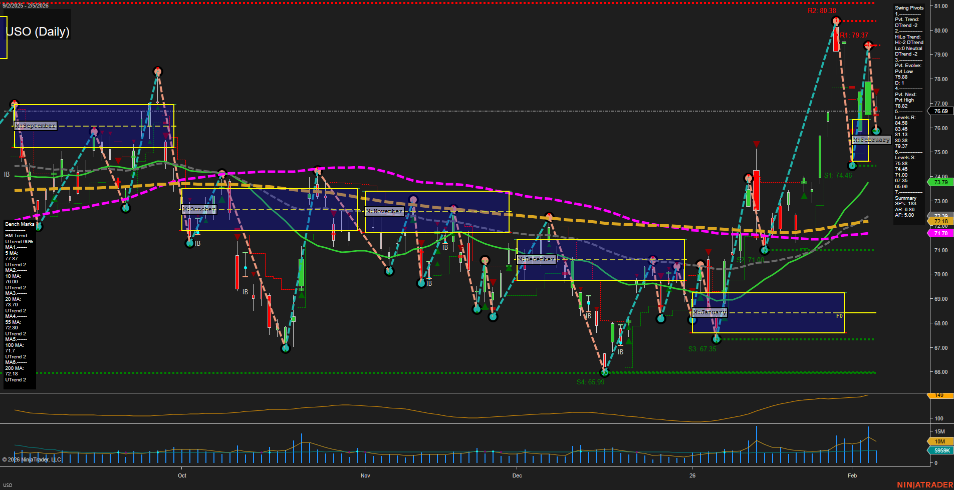 USO United States Oil Fund LP Daily Chart Analysis: 2026-Feb-06 07:22 CT
