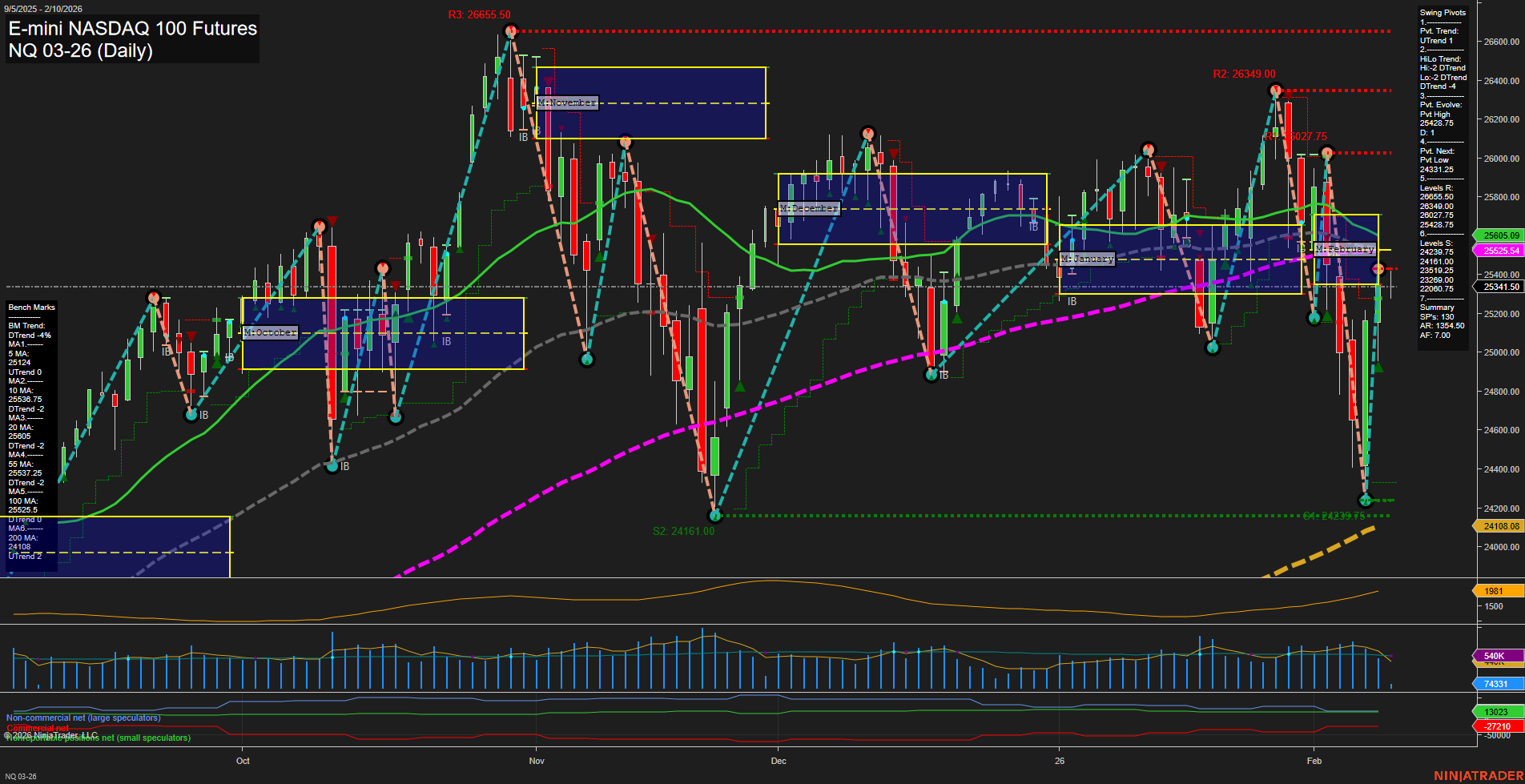 NQ E-mini NASDAQ 100 Futures Daily Chart Analysis: 2026-Feb-10 07:15 CT