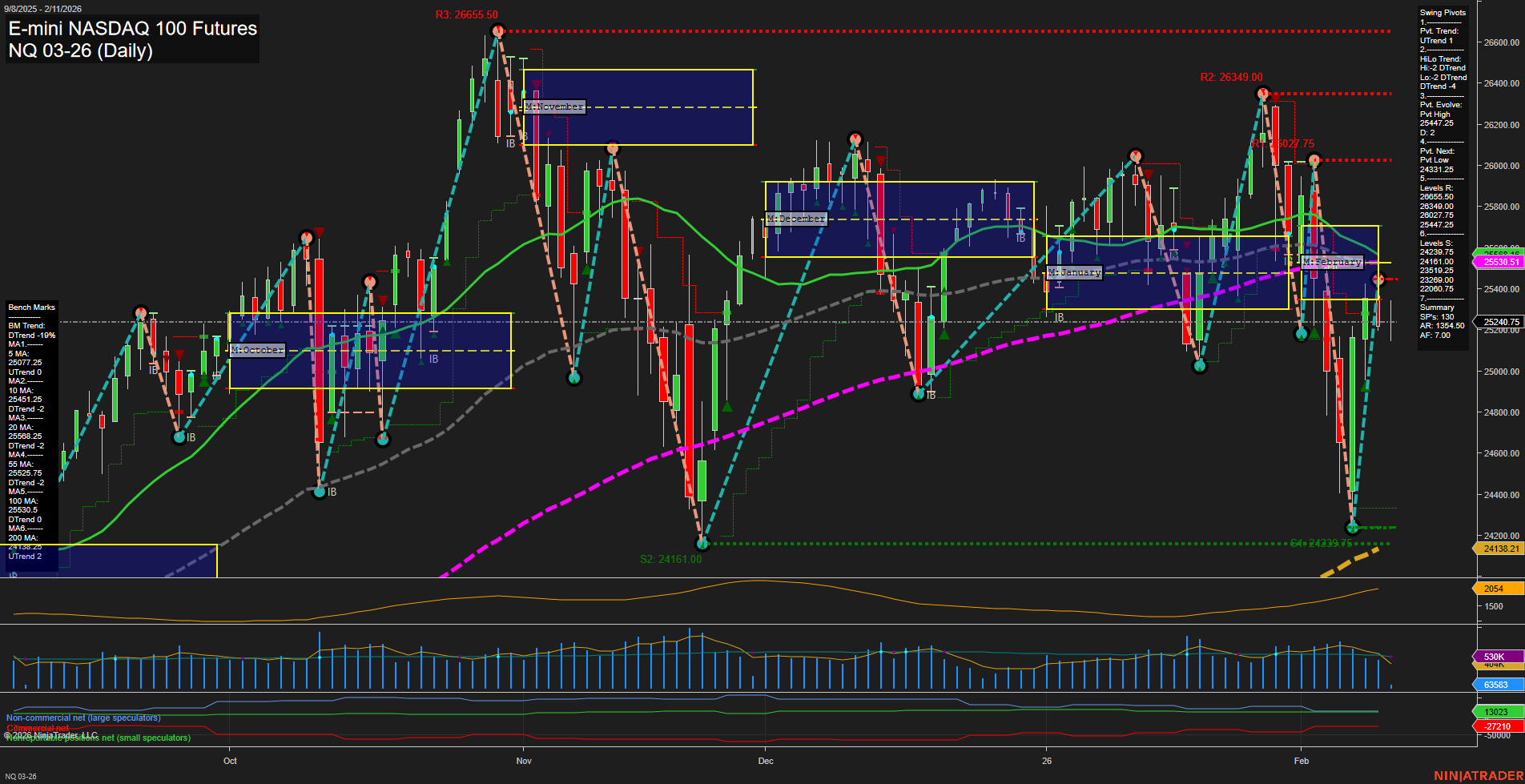 NQ E-mini NASDAQ 100 Futures Daily Chart Analysis: 2026-Feb-11 07:14 CT