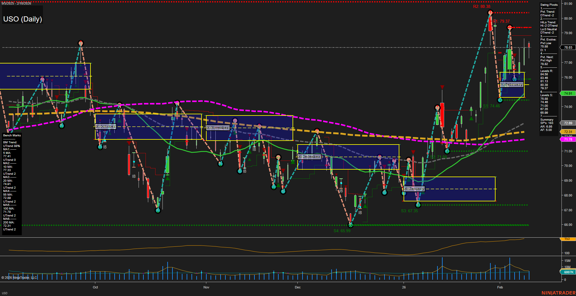 USO United States Oil Fund LP Daily Chart Analysis: 2026-Feb-11 07:20 CT
