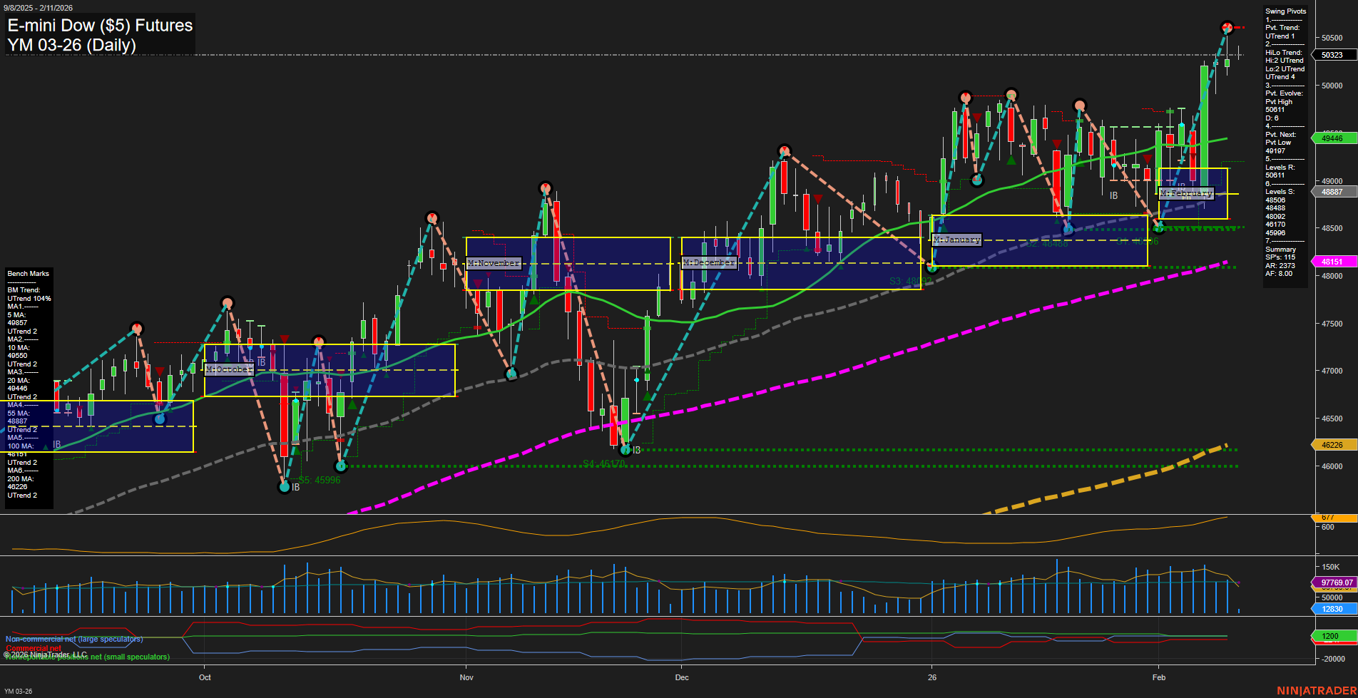 YM E-mini Dow ($5) Futures Daily Chart Analysis: 2026-Feb-11 07:21 CT