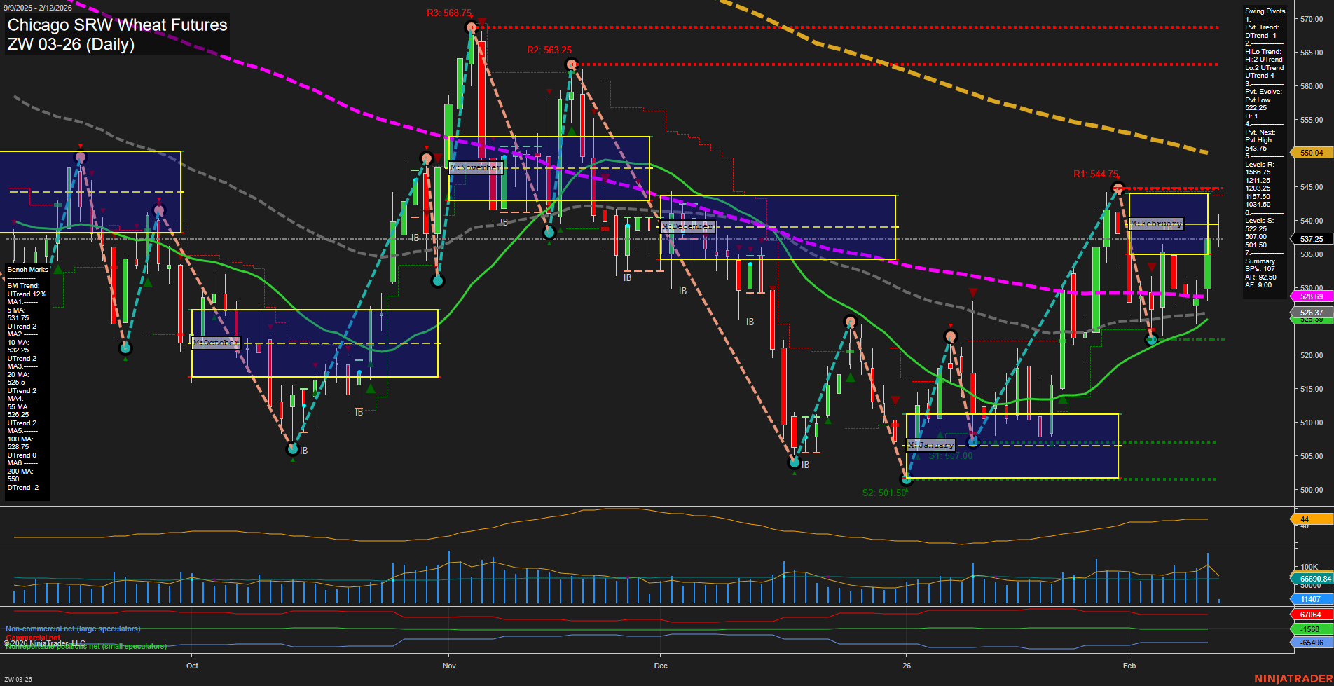 ZW Chicago SRW Wheat Futures Daily Chart Analysis: 2026-Feb-12 07:22 CT