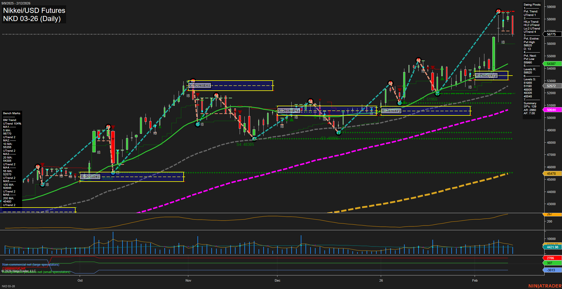 NKD Nikkei/USD Futures Daily Chart Analysis: 2026-Feb-13 07:10 CT