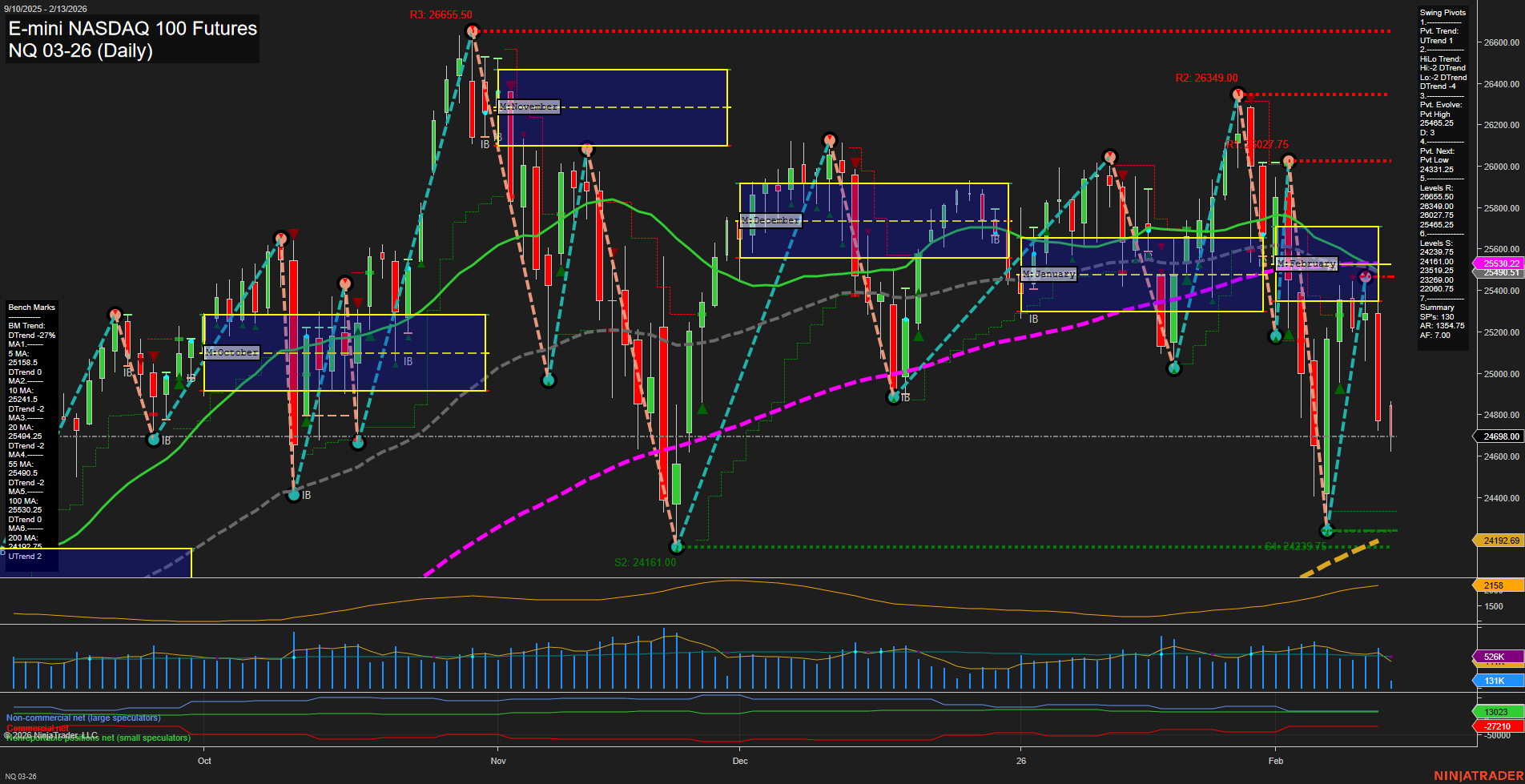 NQ E-mini NASDAQ 100 Futures Daily Chart Analysis: 2026-Feb-13 07:10 CT