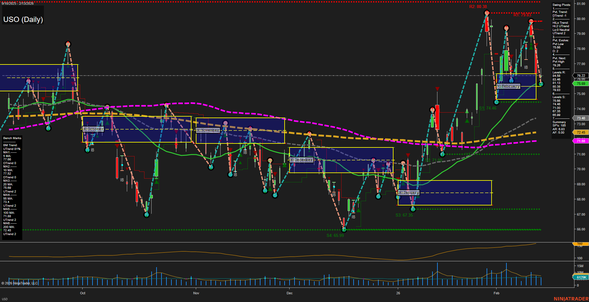 USO United States Oil Fund LP Daily Chart Analysis: 2026-Feb-17 07:15 CT