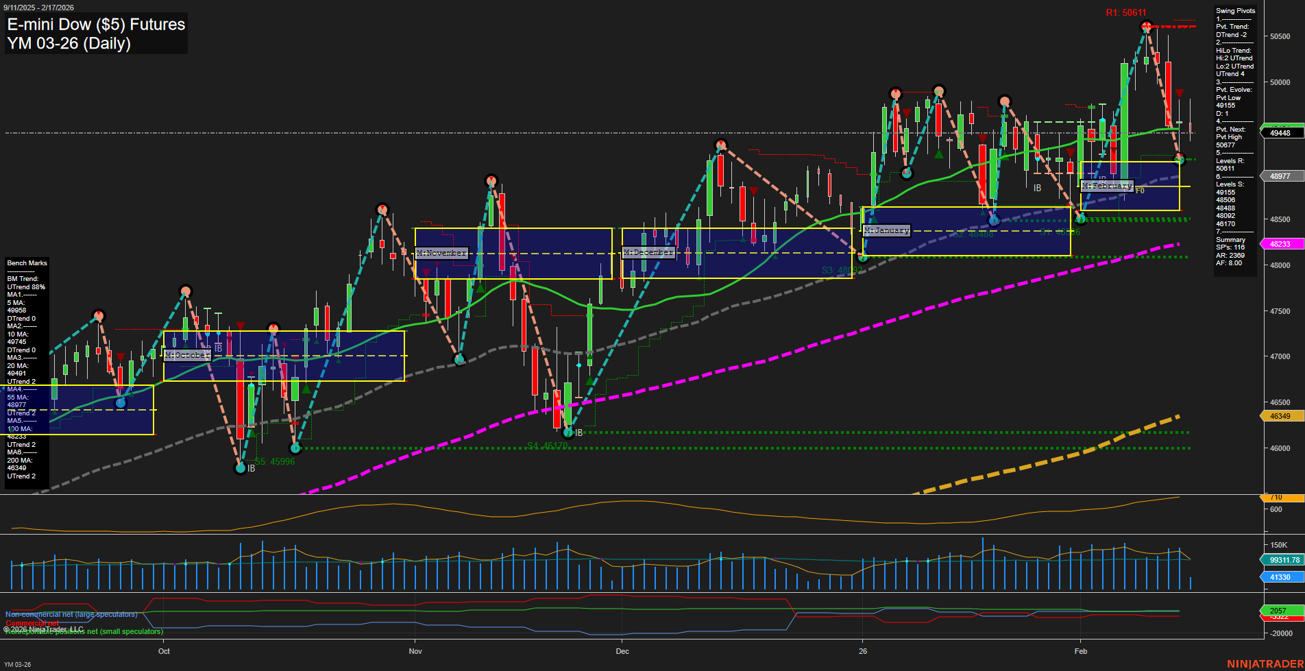 YM E-mini Dow ($5) Futures Daily Chart Analysis: 2026-Feb-17 07:16 CT