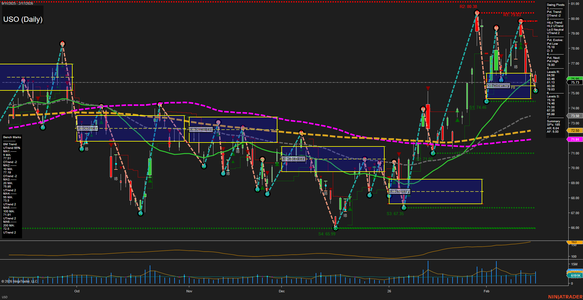 USO United States Oil Fund LP Daily Chart Analysis: 2026-Feb-18 07:24 CT