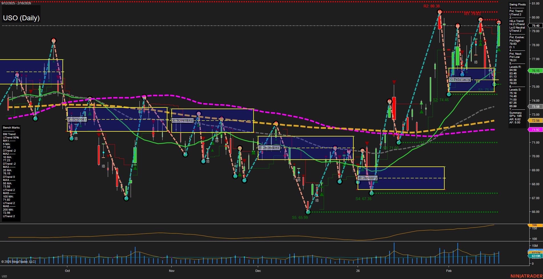USO United States Oil Fund LP Daily Chart Analysis: 2026-Feb-19 07:15 CT