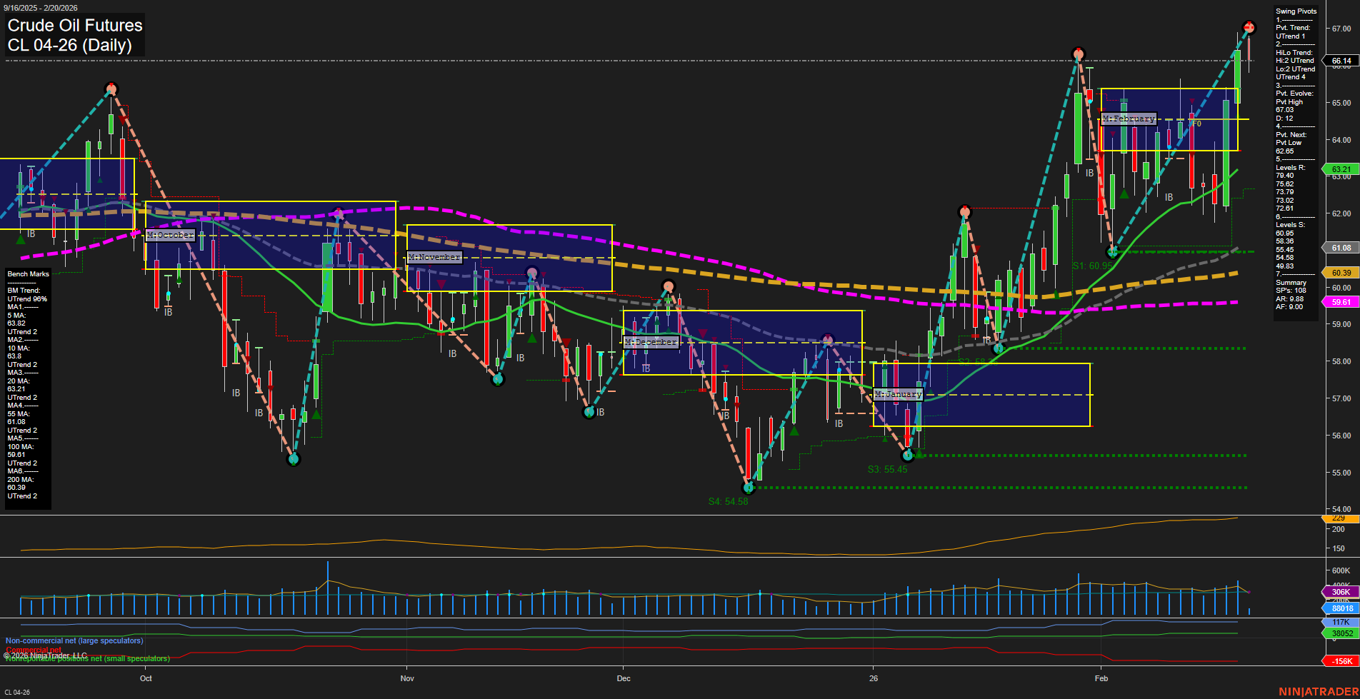 CL Crude Oil Futures Daily Chart Analysis: 2026-Feb-20 07:04 CT