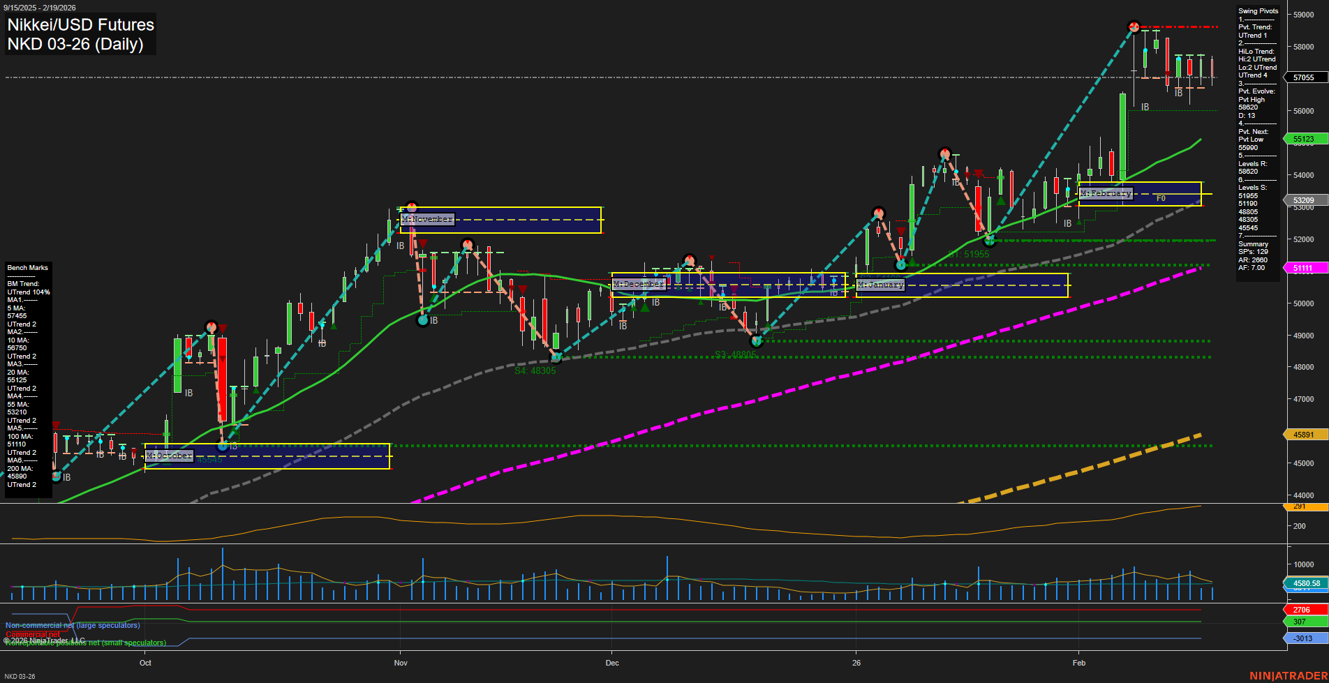 NKD Nikkei/USD Futures Daily Chart Analysis: 2026-Feb-20 07:12 CT