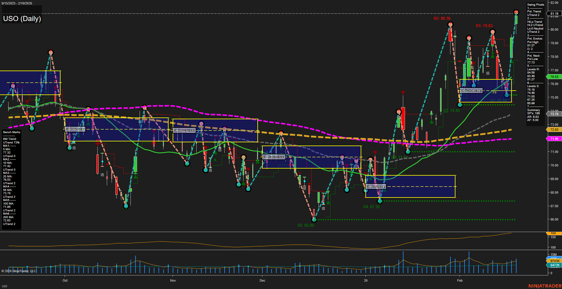 USO United States Oil Fund LP Daily Chart Analysis: 2026-Feb-20 07:19 CT