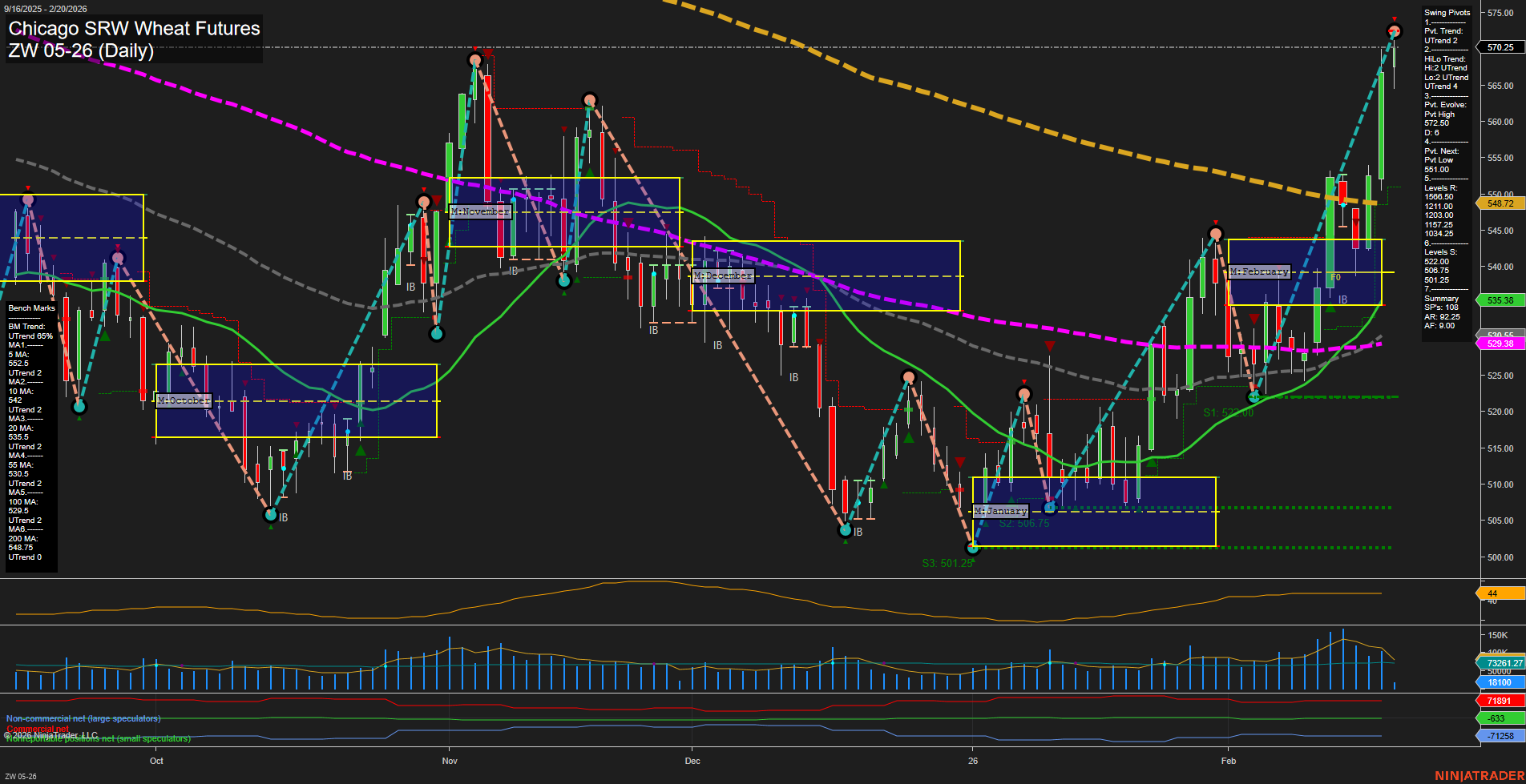 ZW Chicago SRW Wheat Futures Daily Chart Analysis: 2026-Feb-20 07:23 CT