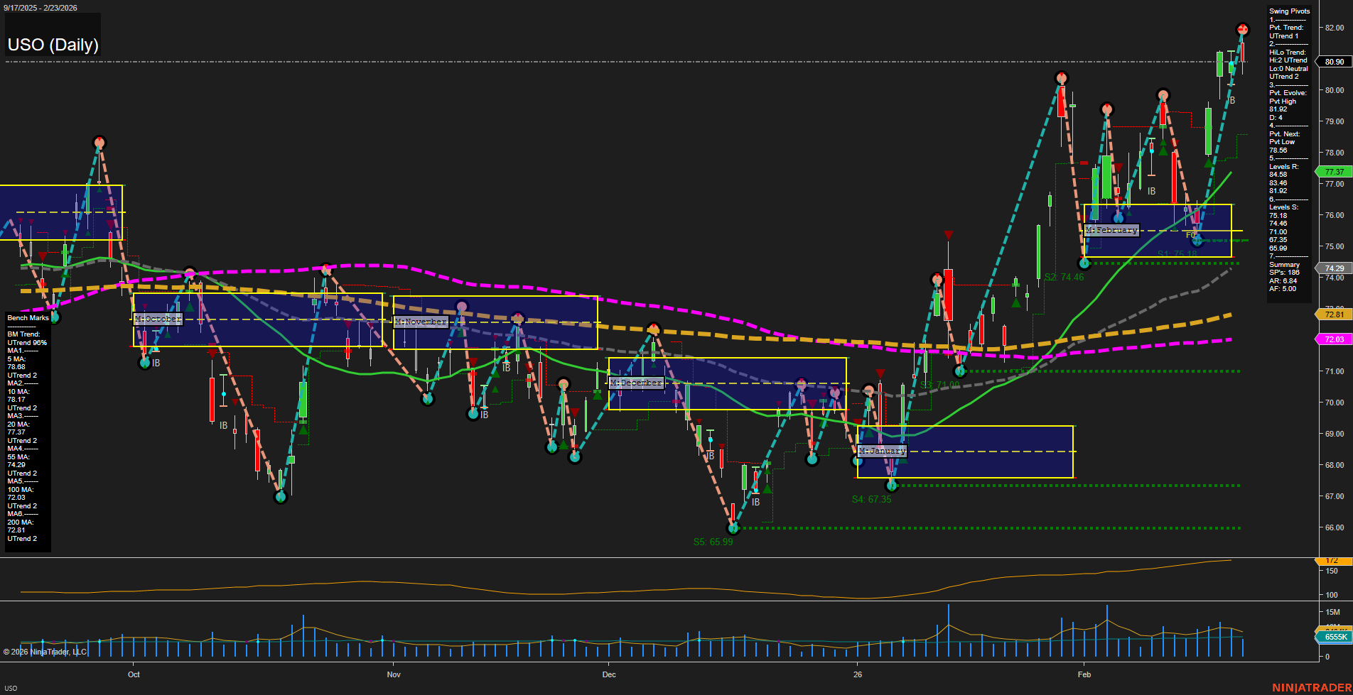 USO United States Oil Fund LP Daily Chart Analysis: 2026-Feb-24 07:11 CT